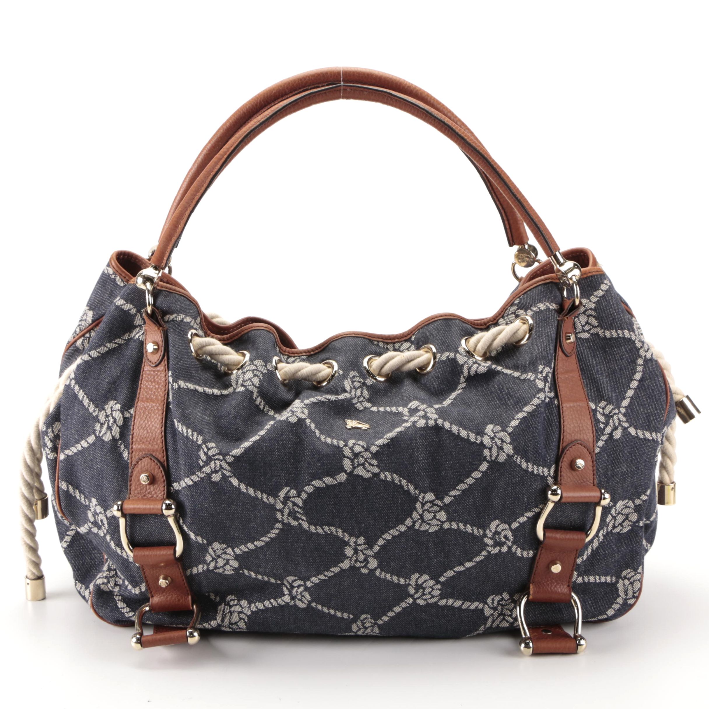 Burberry Large Tote Bag in Rope Knot Denim with Leather Trim
