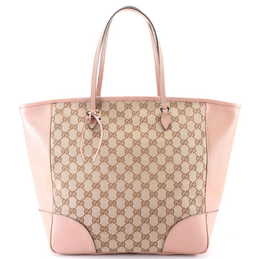 Gucci Bree Tote Bag in GG Canvas and Pink Beige Leather Trim