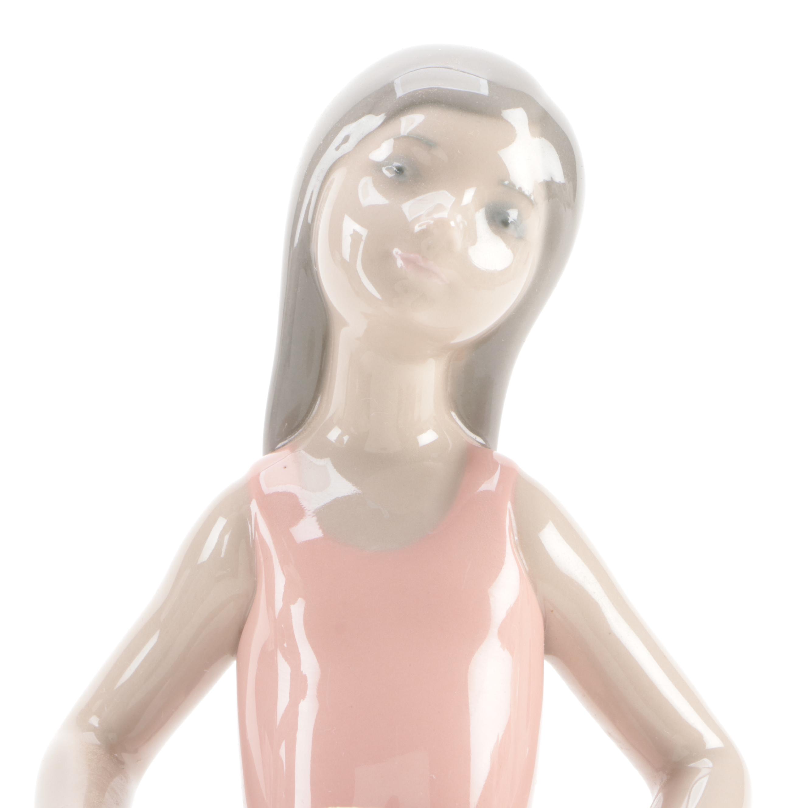 Lladró "Young Lady in Trouble" and "Girl with Straw Hat" Porcelain Figurines