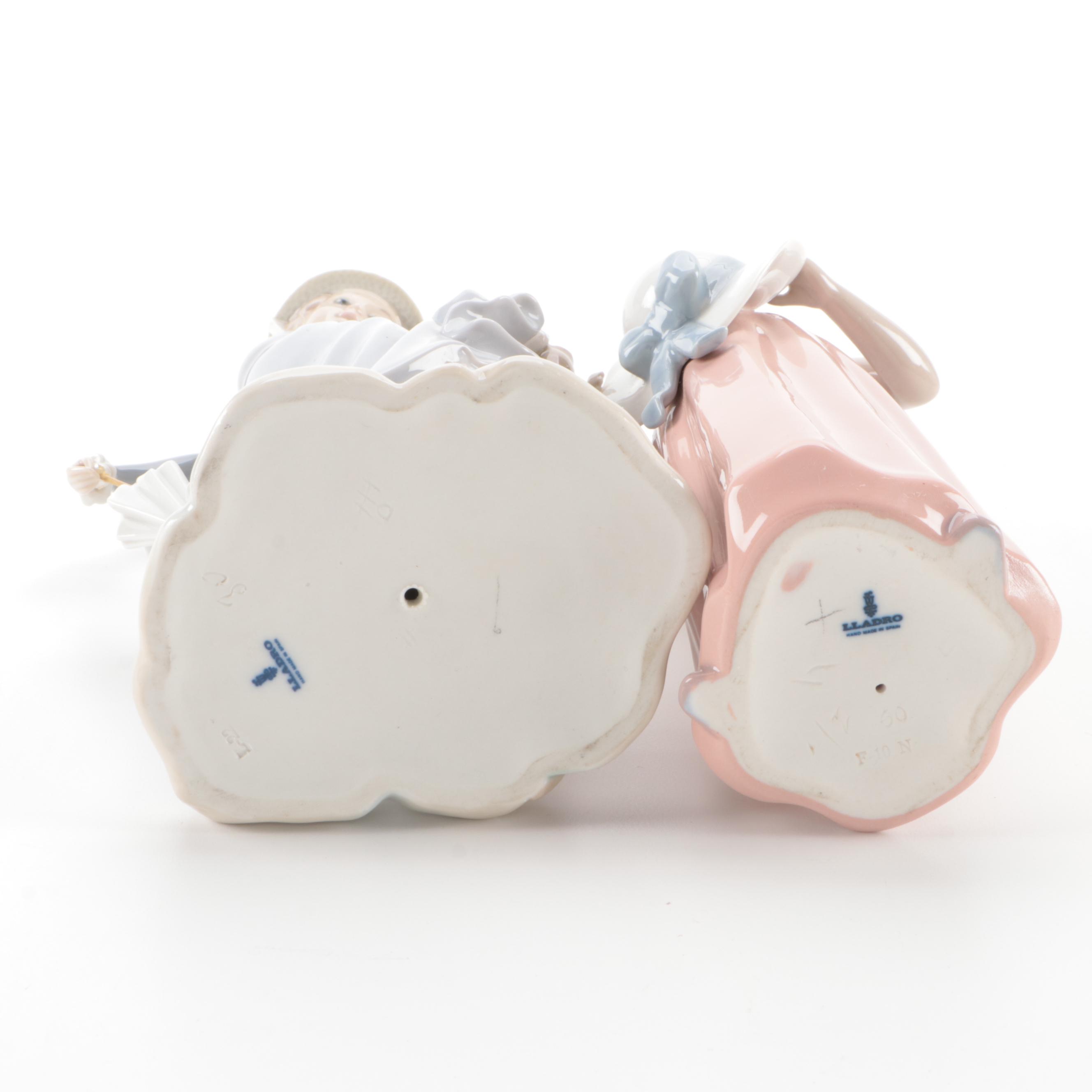 Lladró "Young Lady in Trouble" and "Girl with Straw Hat" Porcelain Figurines