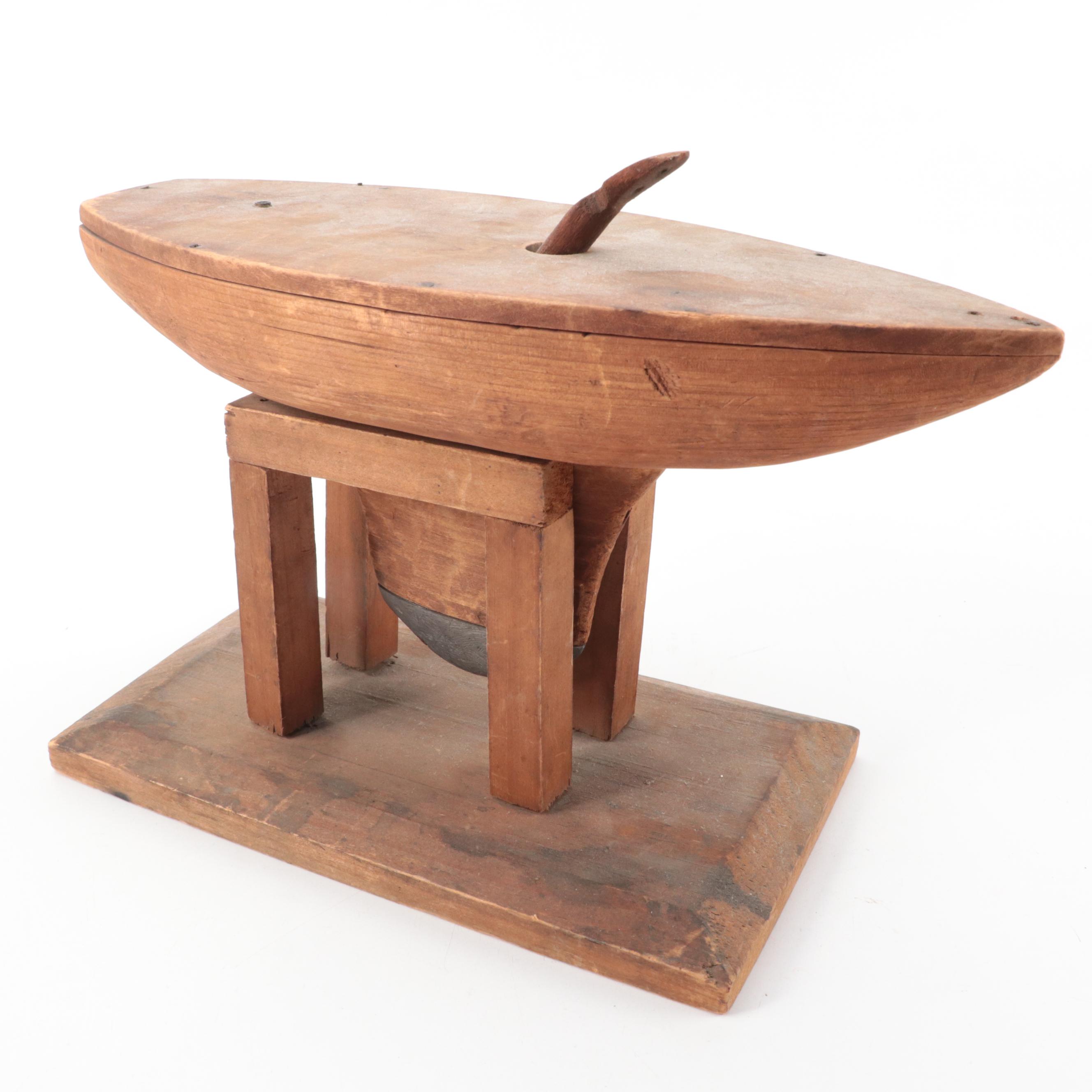 Brass Hanging Doorbell, Scale Weights, Handbell and Boat Hull Model