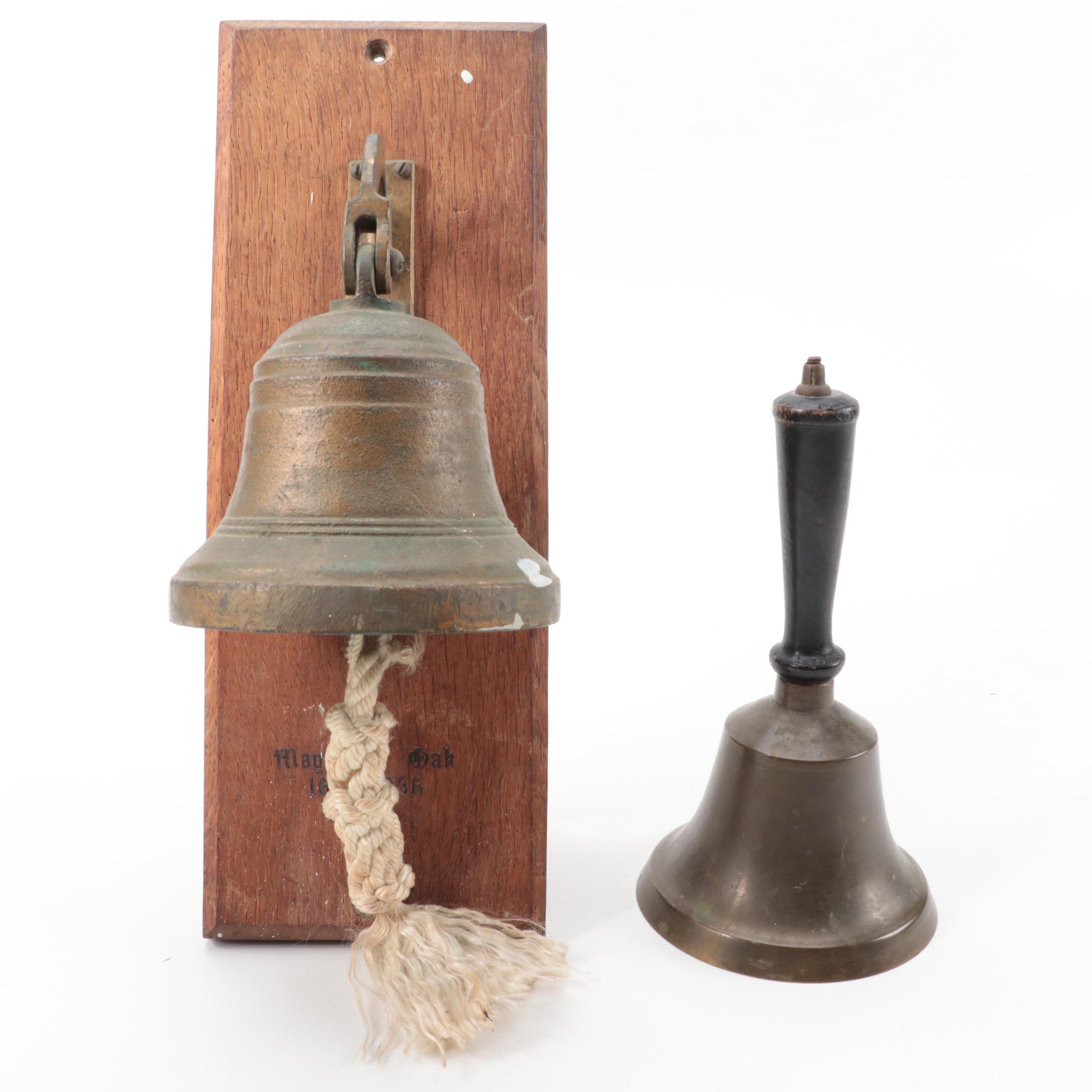 Brass Hanging Doorbell, Scale Weights, Handbell and Boat Hull Model