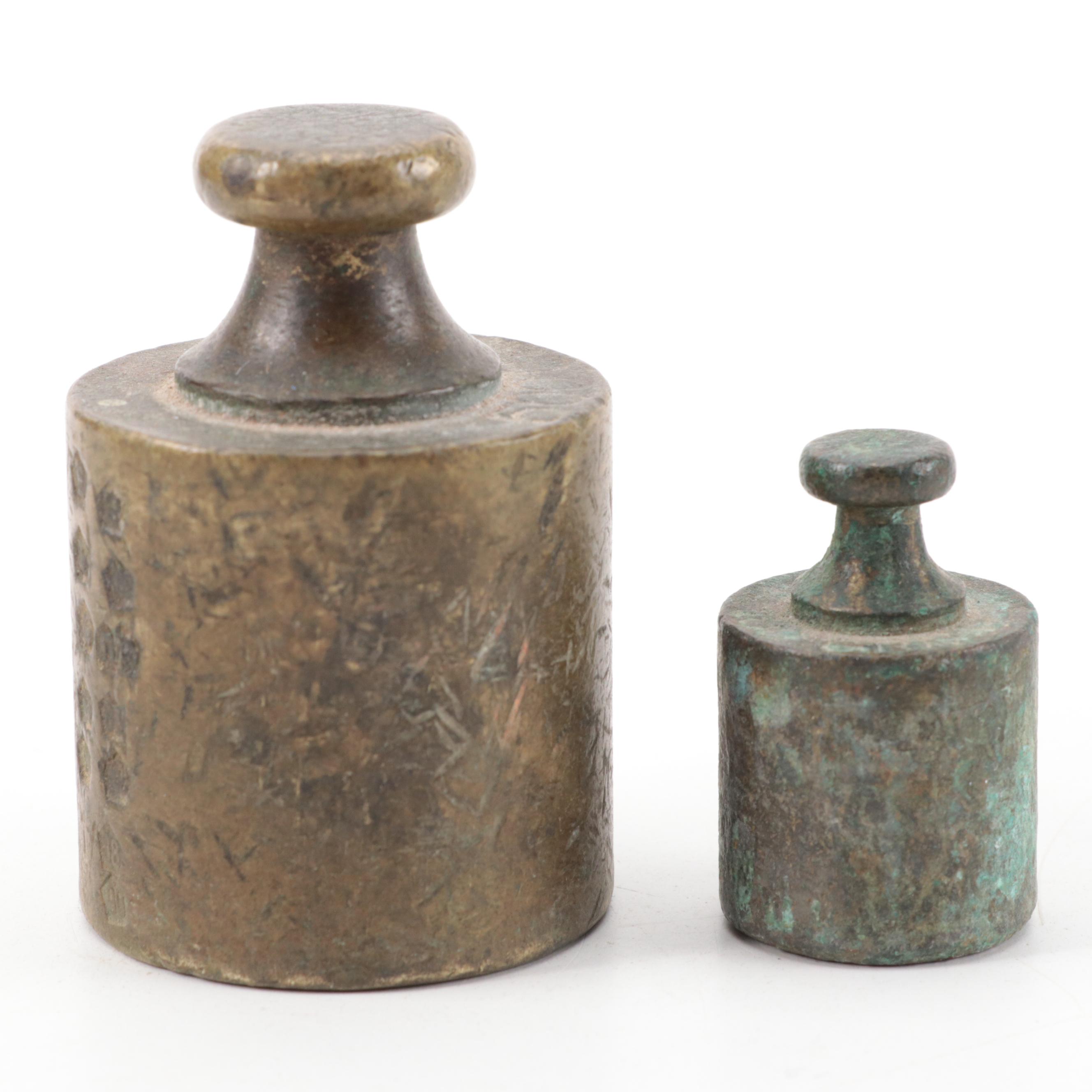 Brass Hanging Doorbell, Scale Weights, Handbell and Boat Hull Model