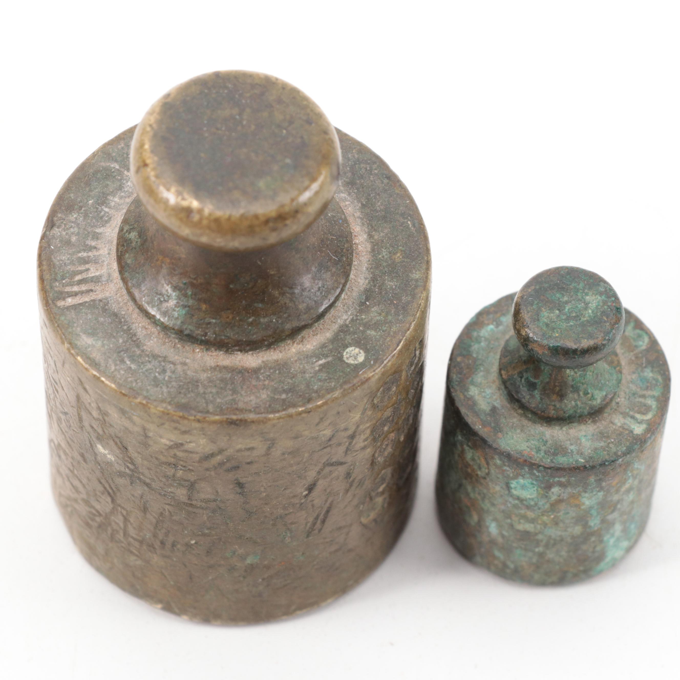 Brass Hanging Doorbell, Scale Weights, Handbell and Boat Hull Model