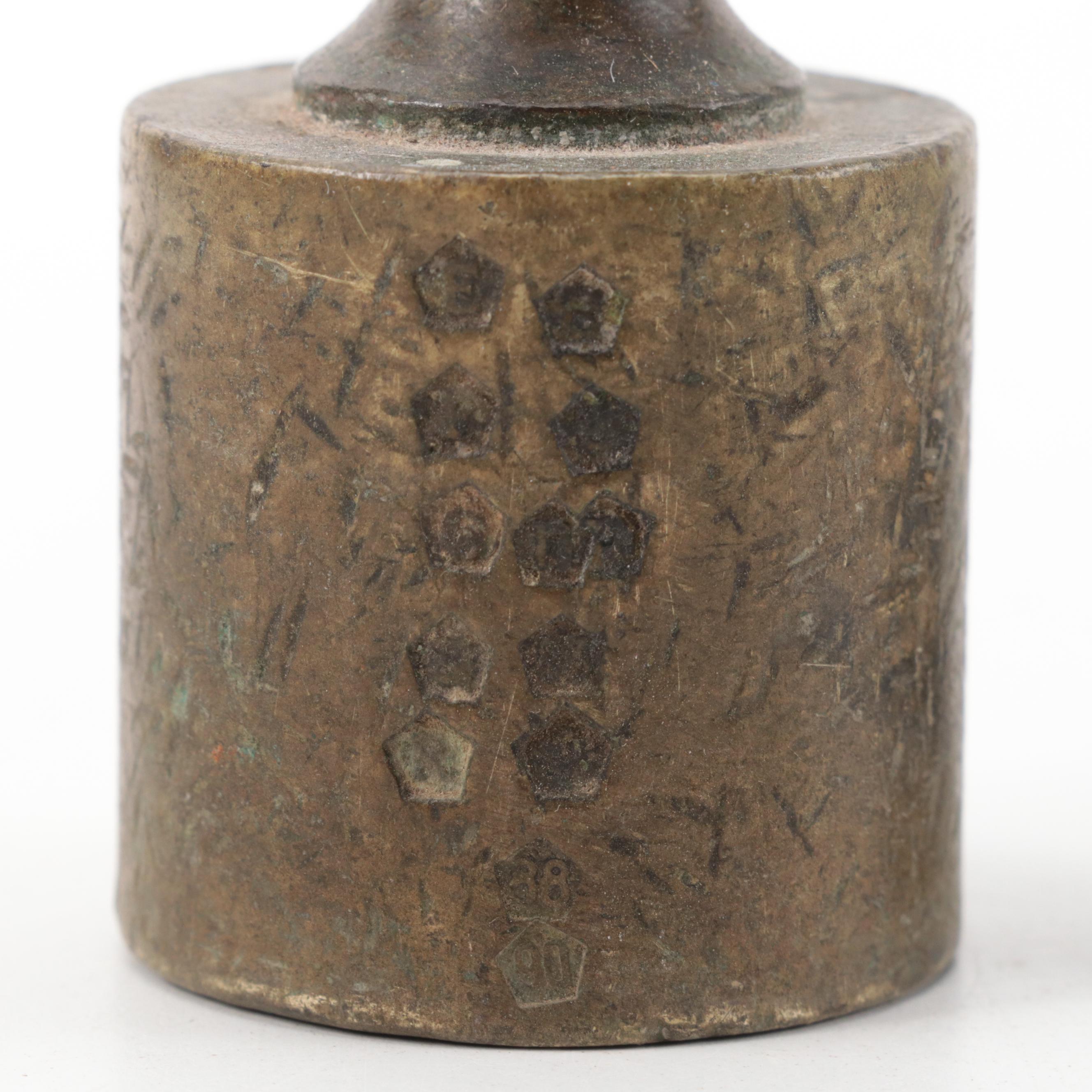 Brass Hanging Doorbell, Scale Weights, Handbell and Boat Hull Model