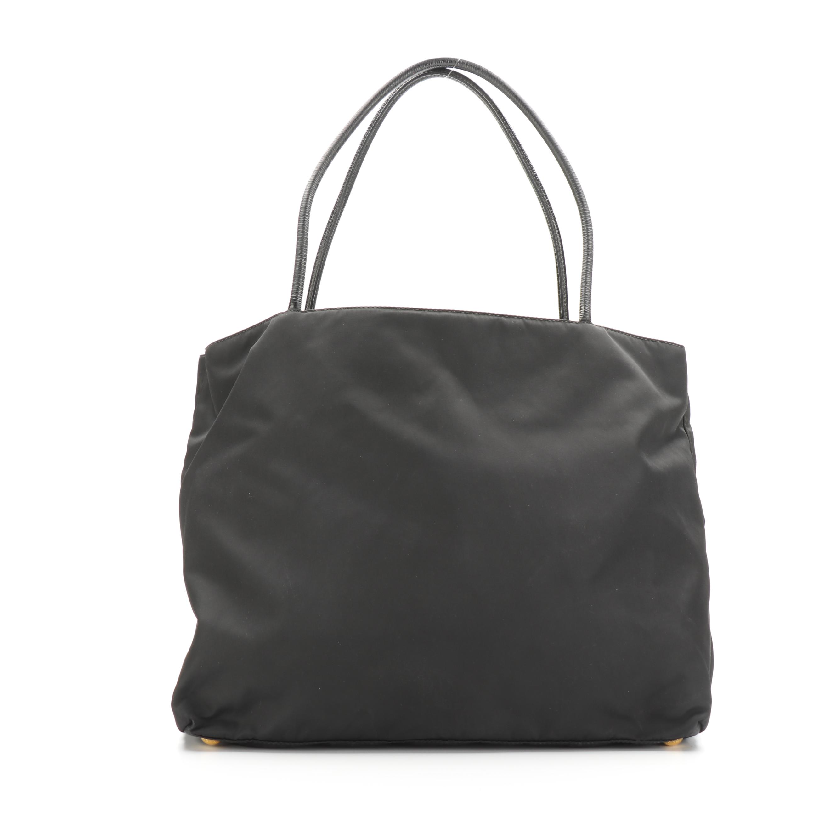 Prada Shopping Tote in Black Tessuto Nylon and Leather