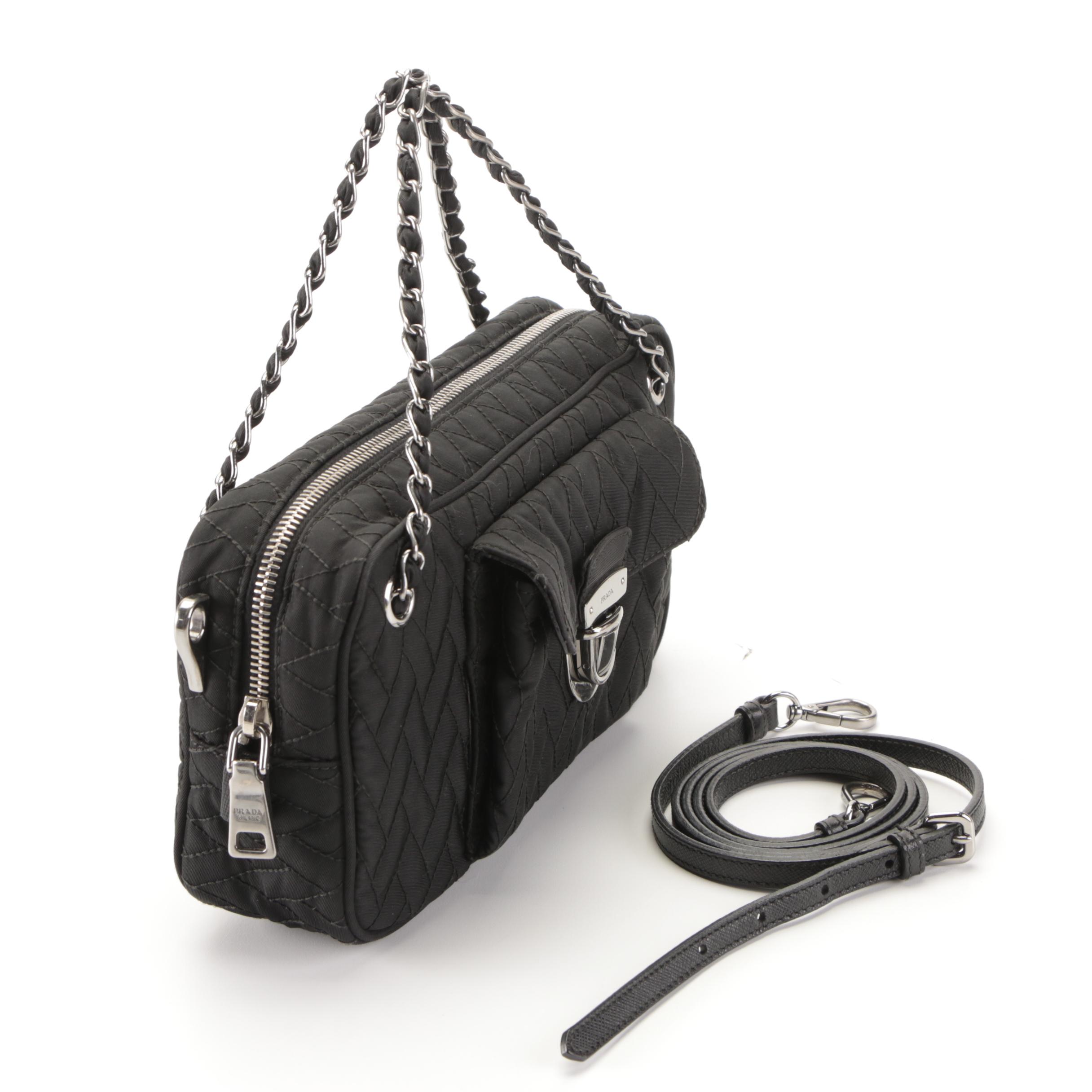 Prada Front Pocket Convertible Crossbody Bag in Black Quilted Tessuto Nylon