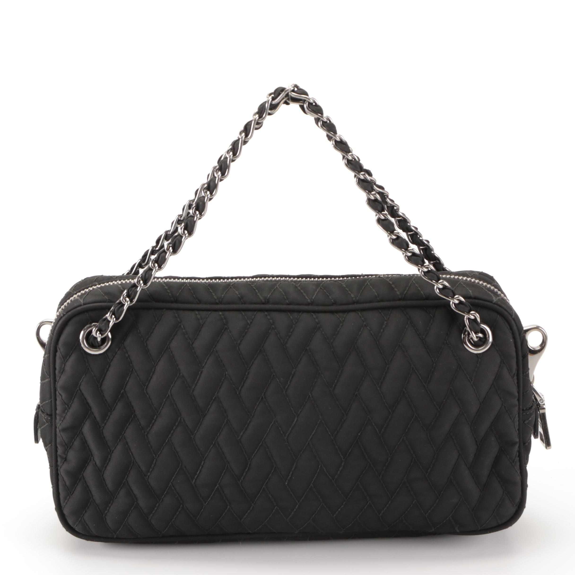 Prada Front Pocket Convertible Crossbody Bag in Black Quilted Tessuto Nylon