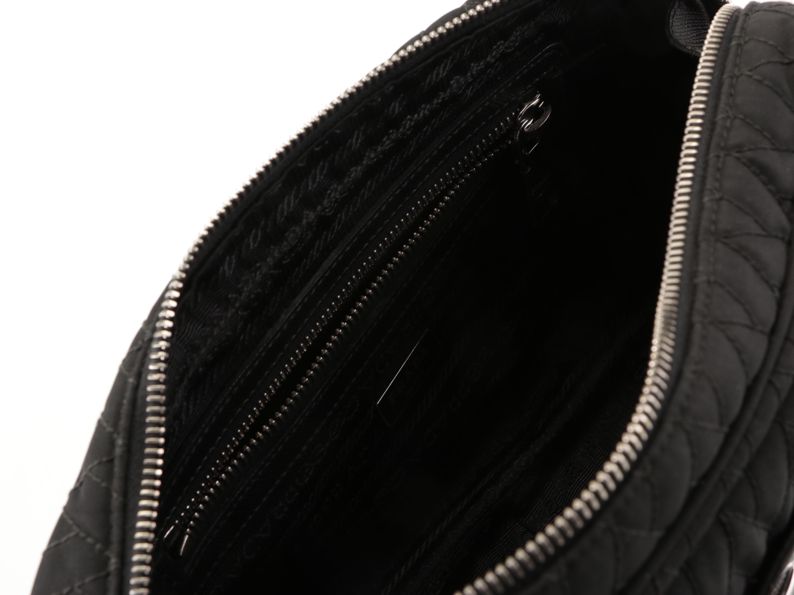 Prada Front Pocket Convertible Crossbody Bag in Black Quilted Tessuto Nylon