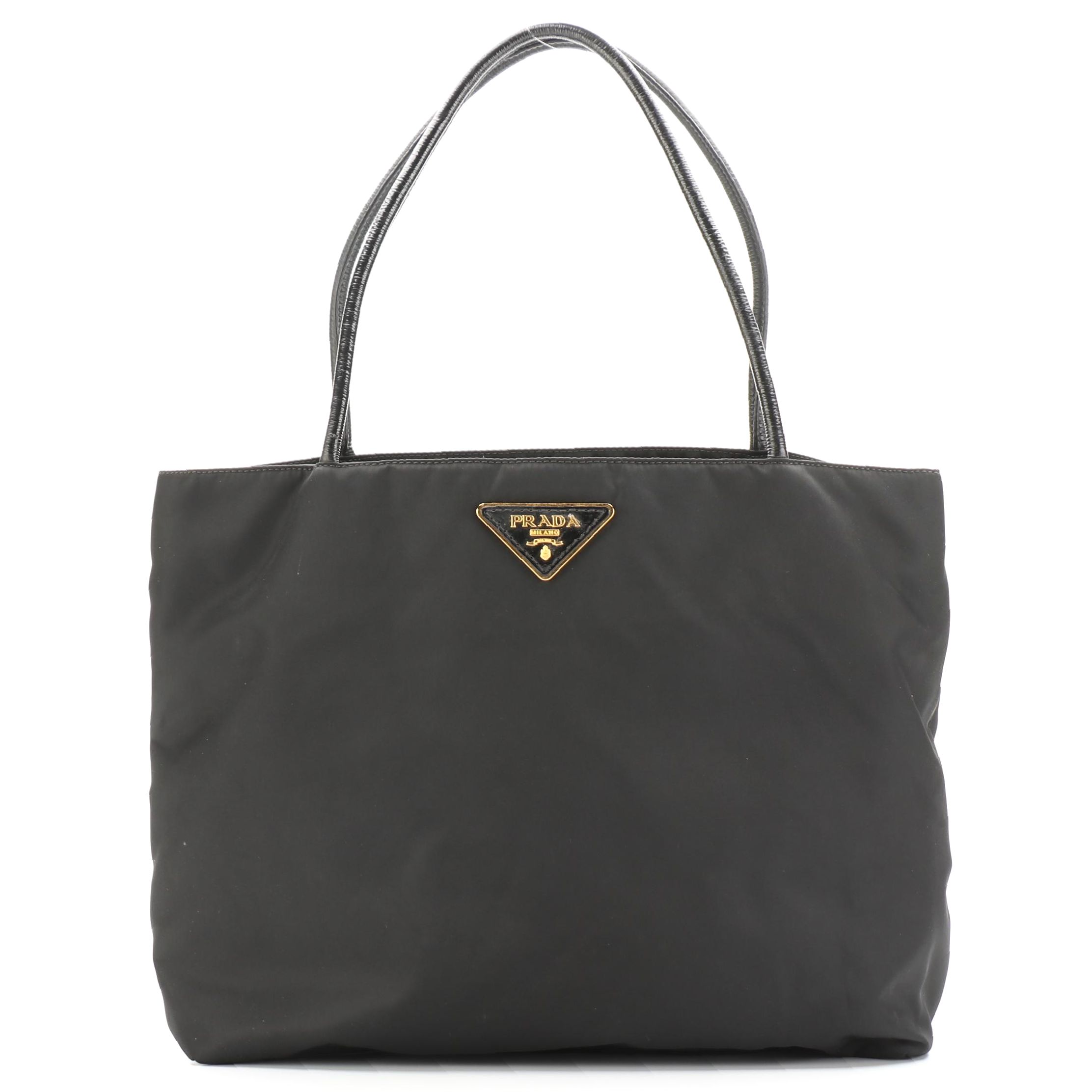 Prada Shopping Tote in Black Tessuto Nylon and Leather