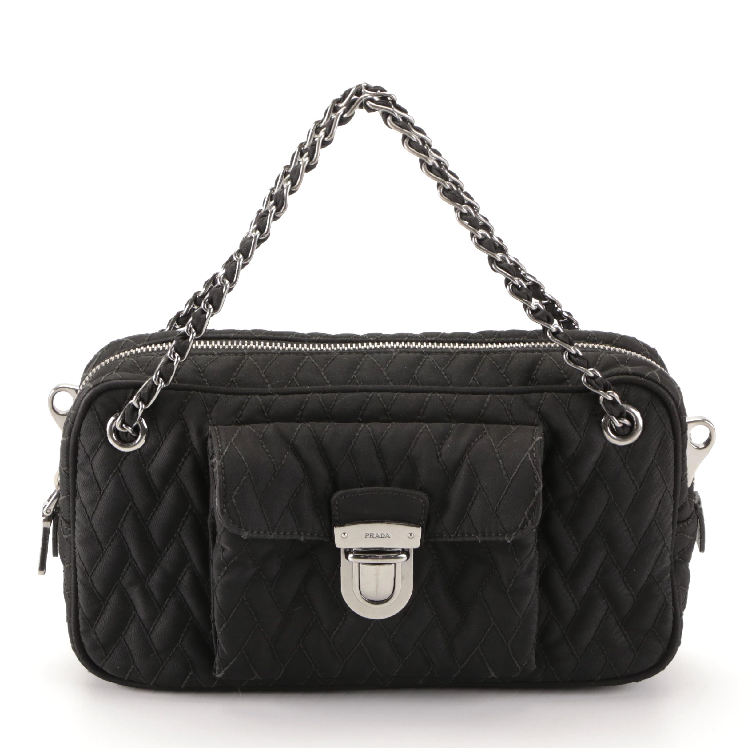 Prada Front Pocket Convertible Crossbody Bag in Black Quilted Tessuto Nylon