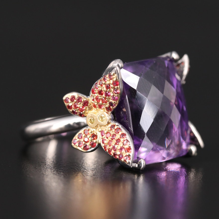 Sterling Amethyst and Sapphire Butterfly Ring