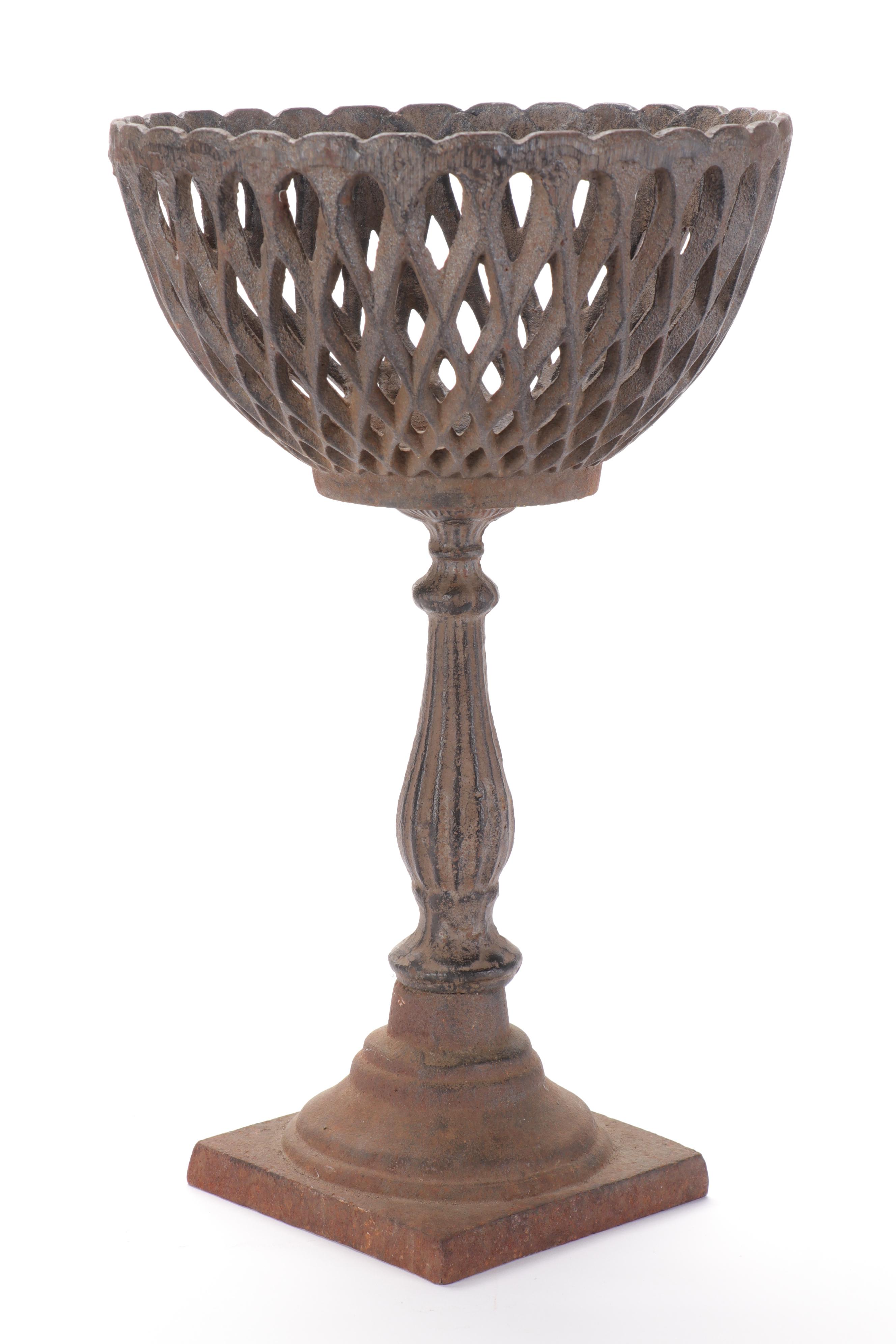 Cast Iron Pedestal Planter with Wrought Iron Hanging Planters