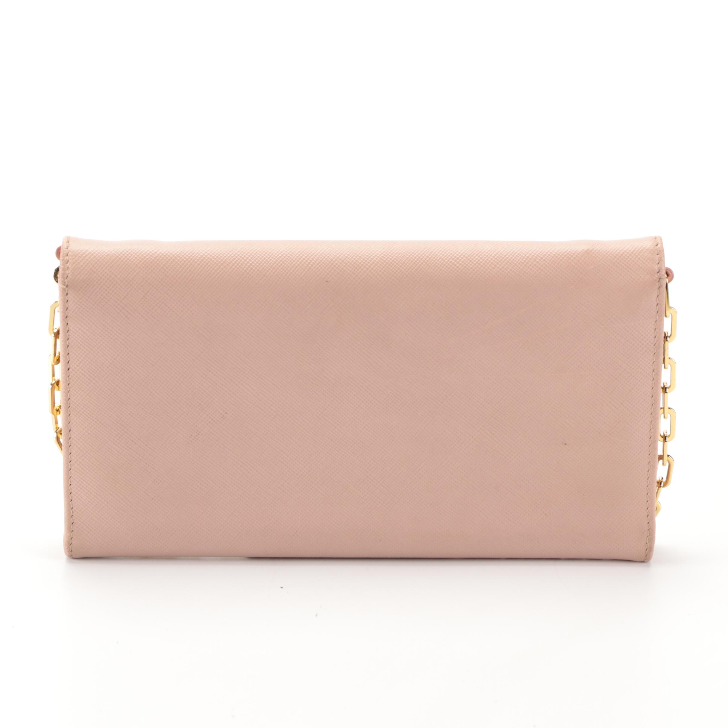 Prada Wallet on Chain in Pink Saffiano Leather