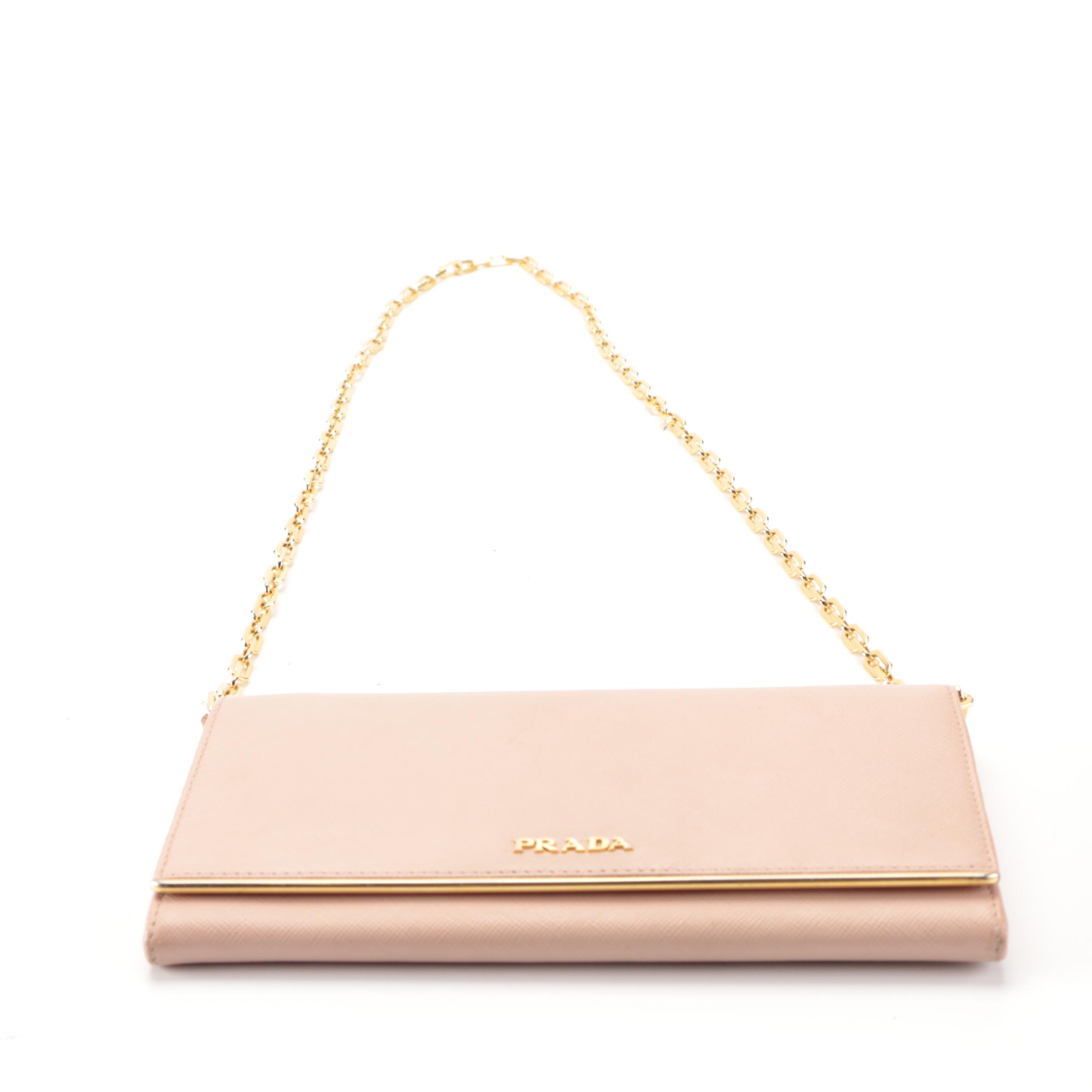 Prada Wallet on Chain in Pink Saffiano Leather