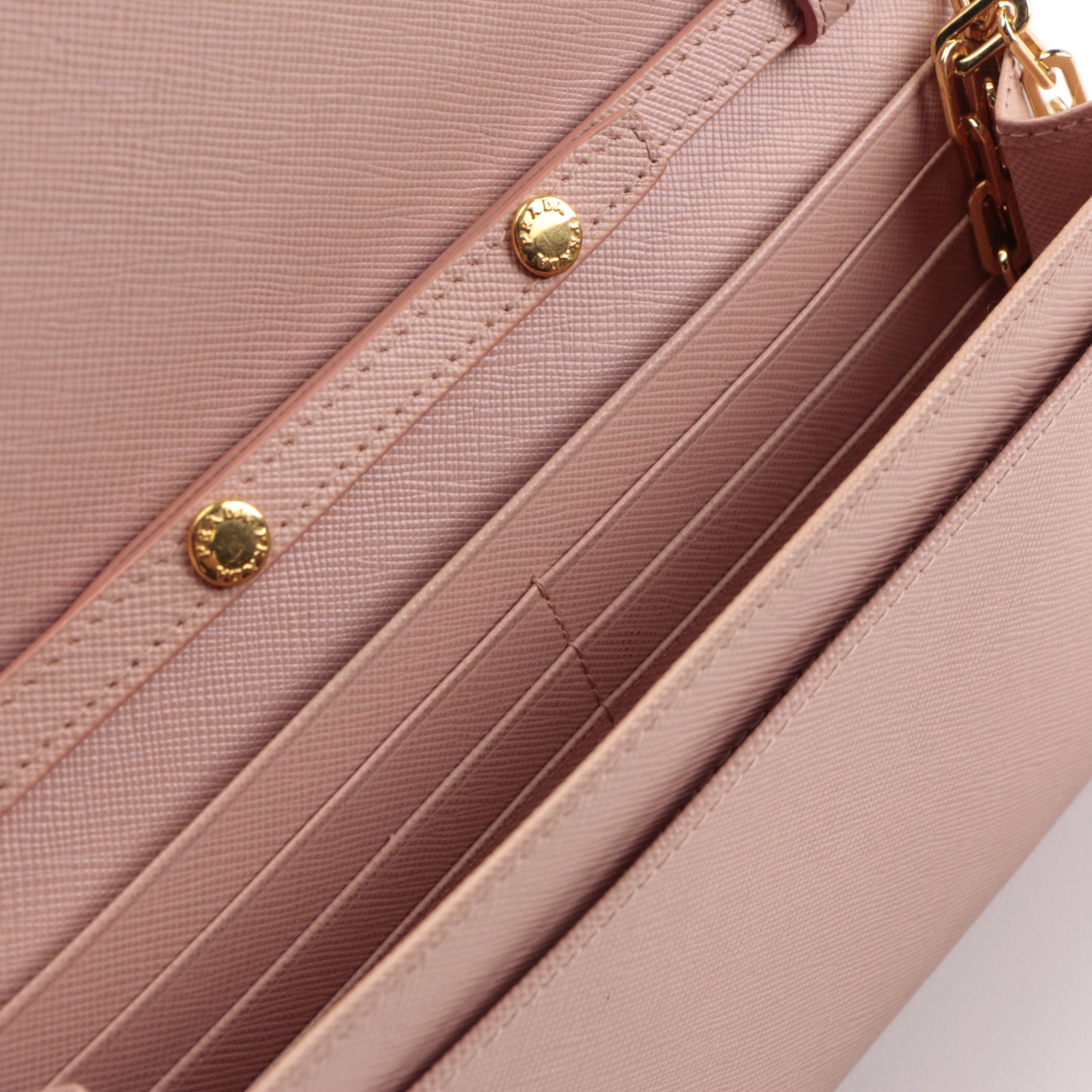 Prada Wallet on Chain in Pink Saffiano Leather