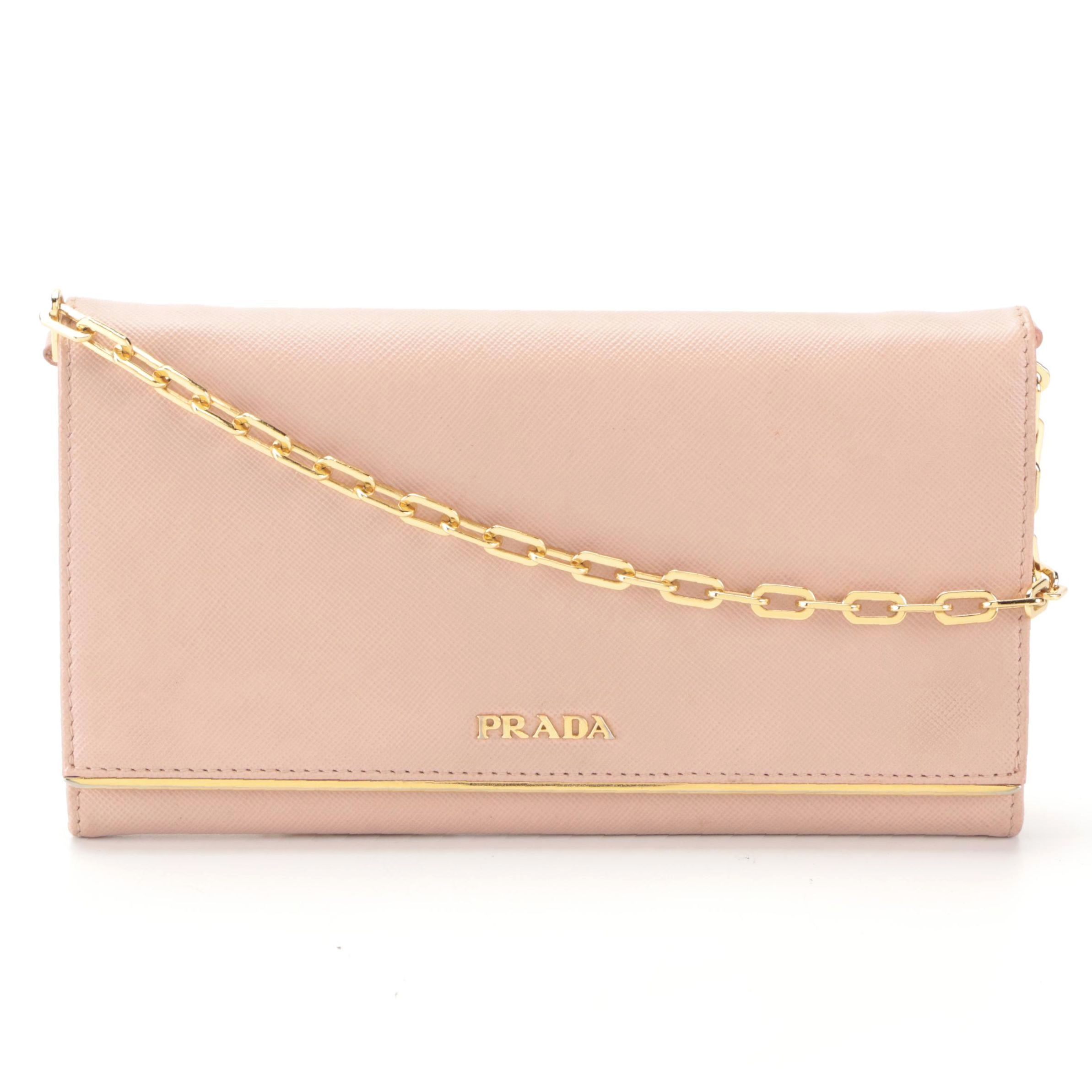 Prada Wallet on Chain in Pink Saffiano Leather