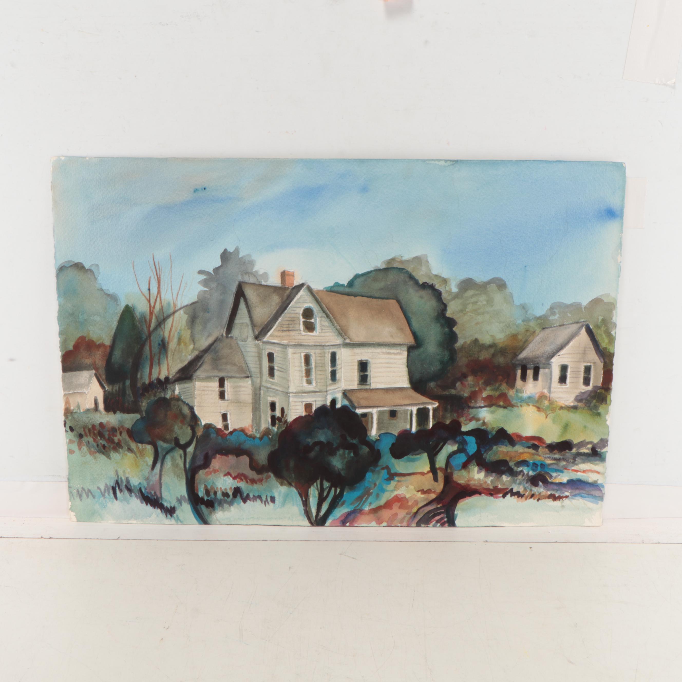 Marion Maas Watercolor Paintings of Landscapes With Houses