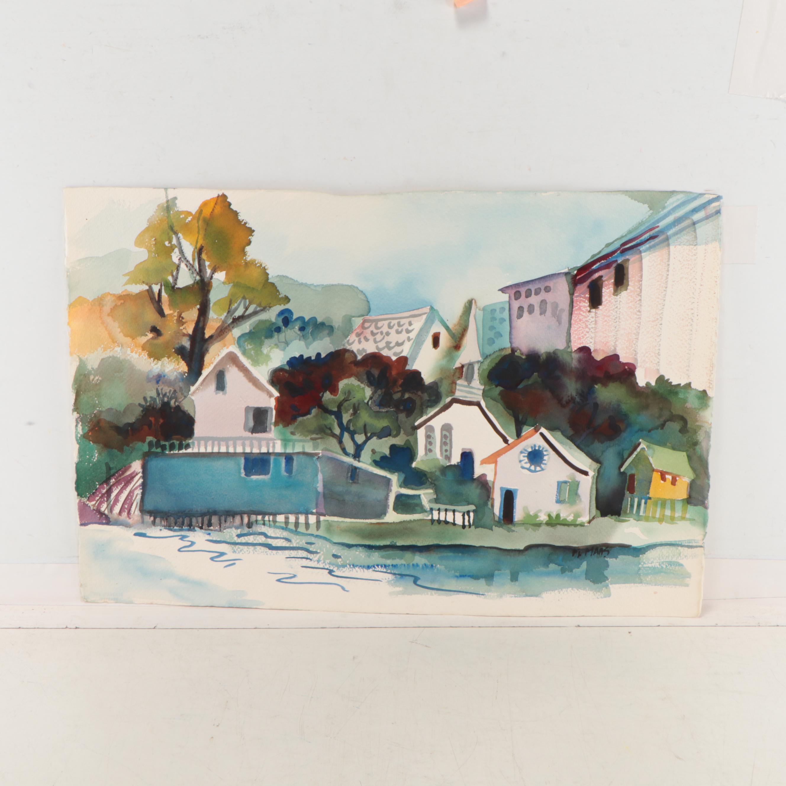 Marion Maas Watercolor Paintings of Landscapes With Houses