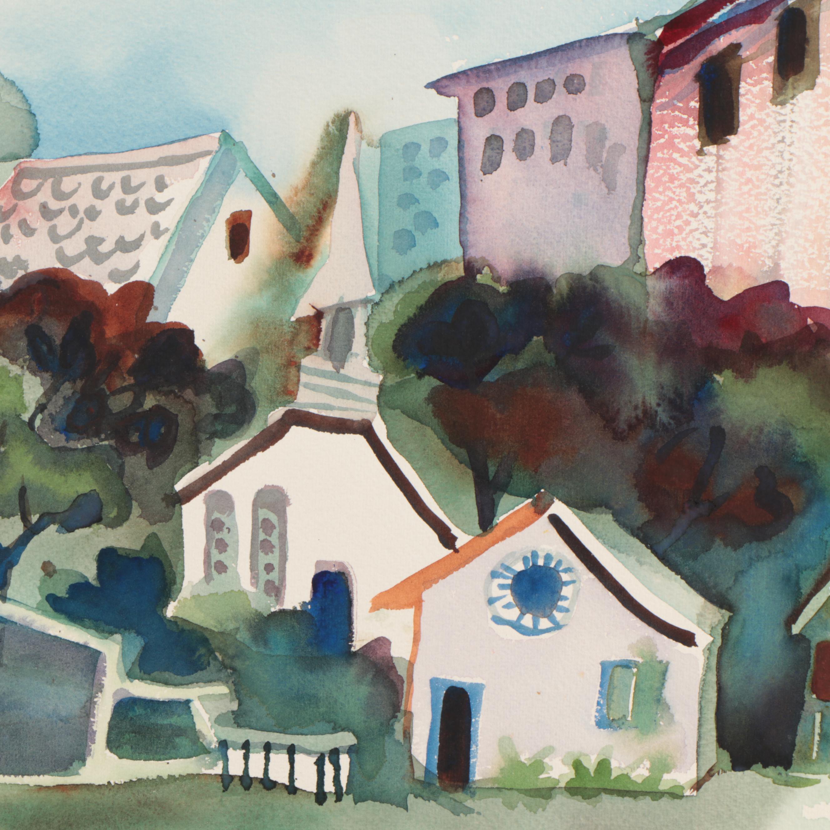 Marion Maas Watercolor Paintings of Landscapes With Houses