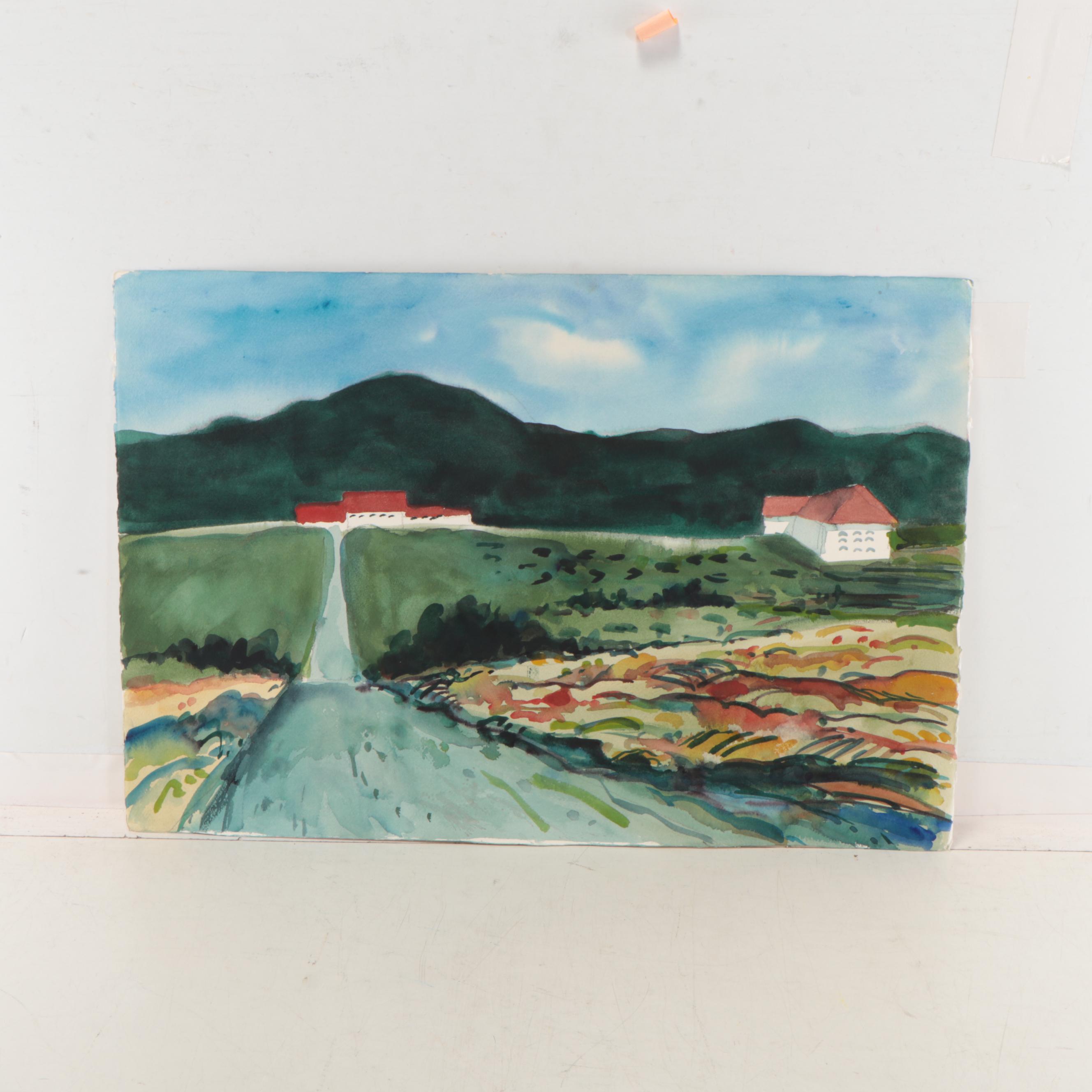 Marion Maas Watercolor Paintings of Landscapes With Houses