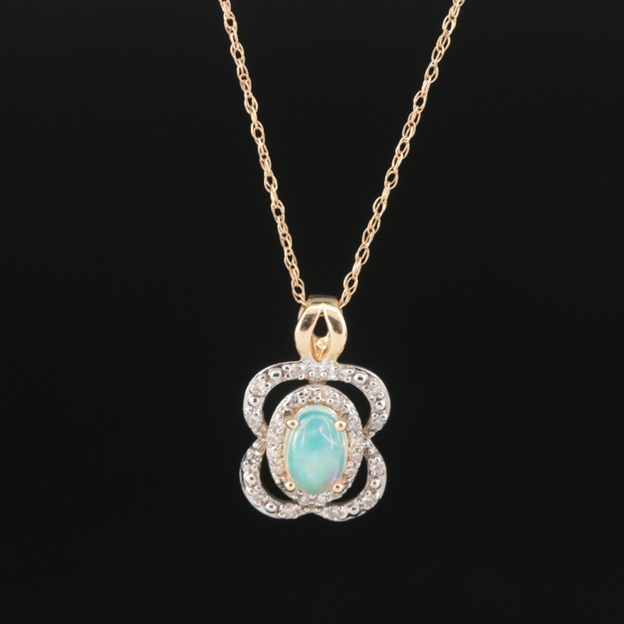 14K Opal and Diamond Pendant Necklace