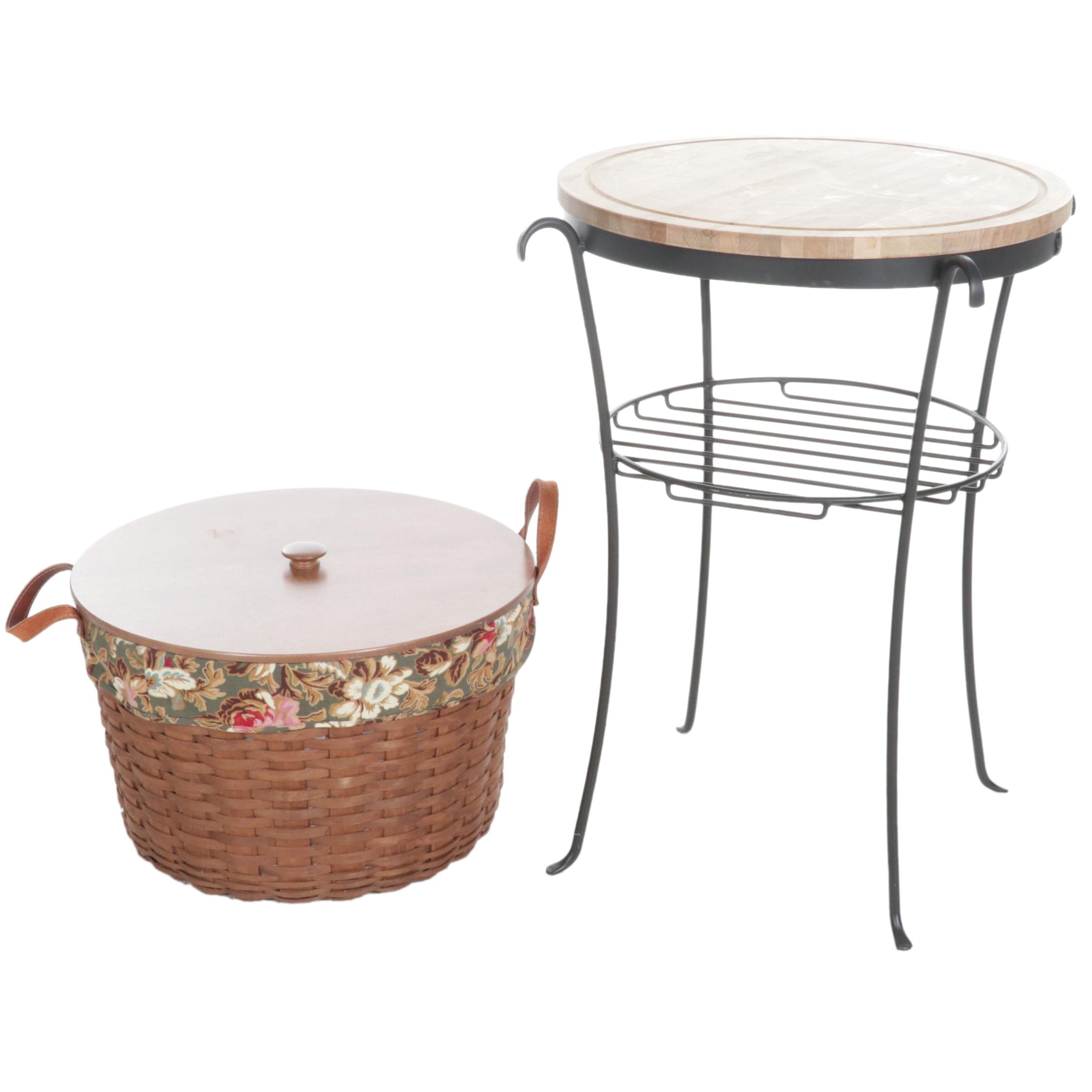 Longaberger Table with Cutting Board Top and Interchangeable Basket Insert