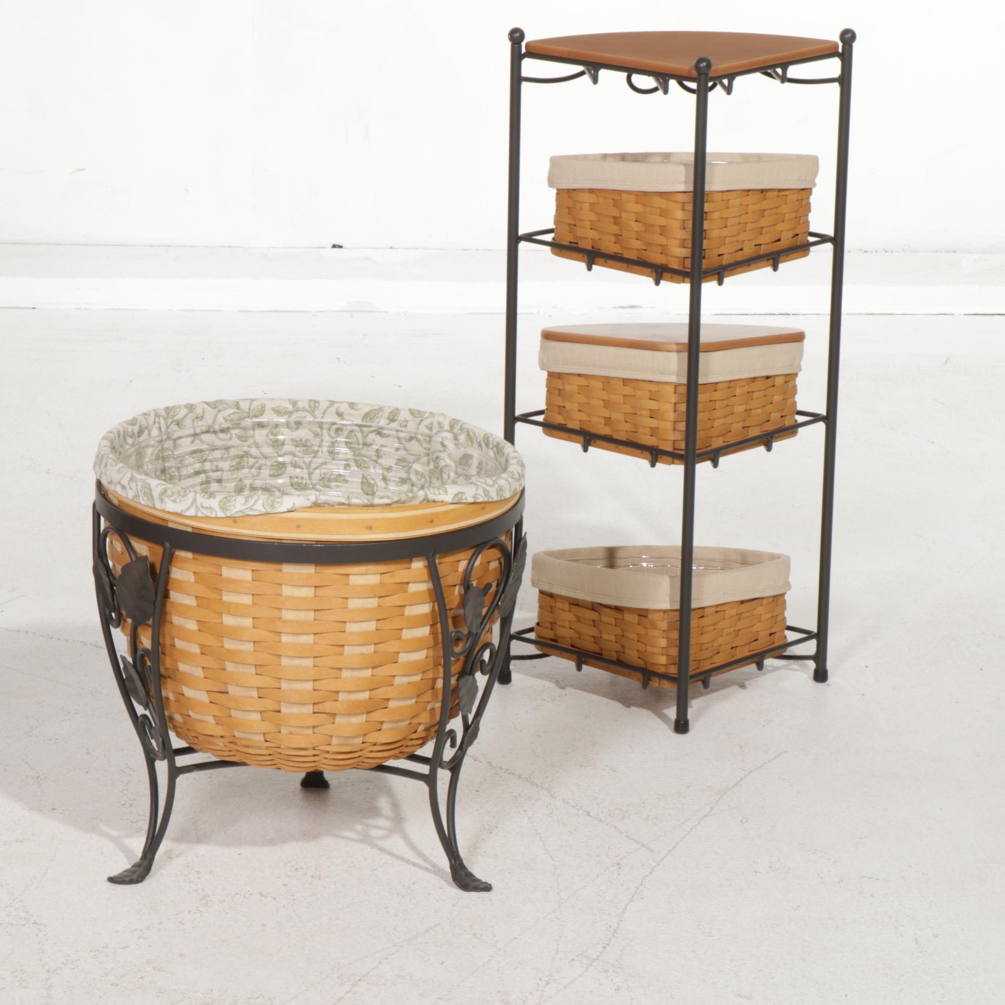 Longaberger Wrought Iron Basket Stand, Corner Storage Rack and Baskets
