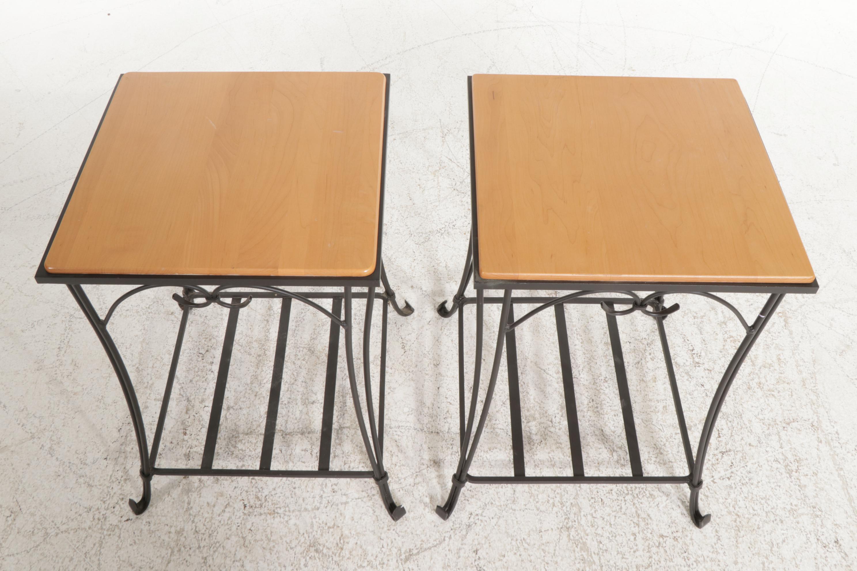 Pair of Longaberger Wrought Iron and Wood Side Tables