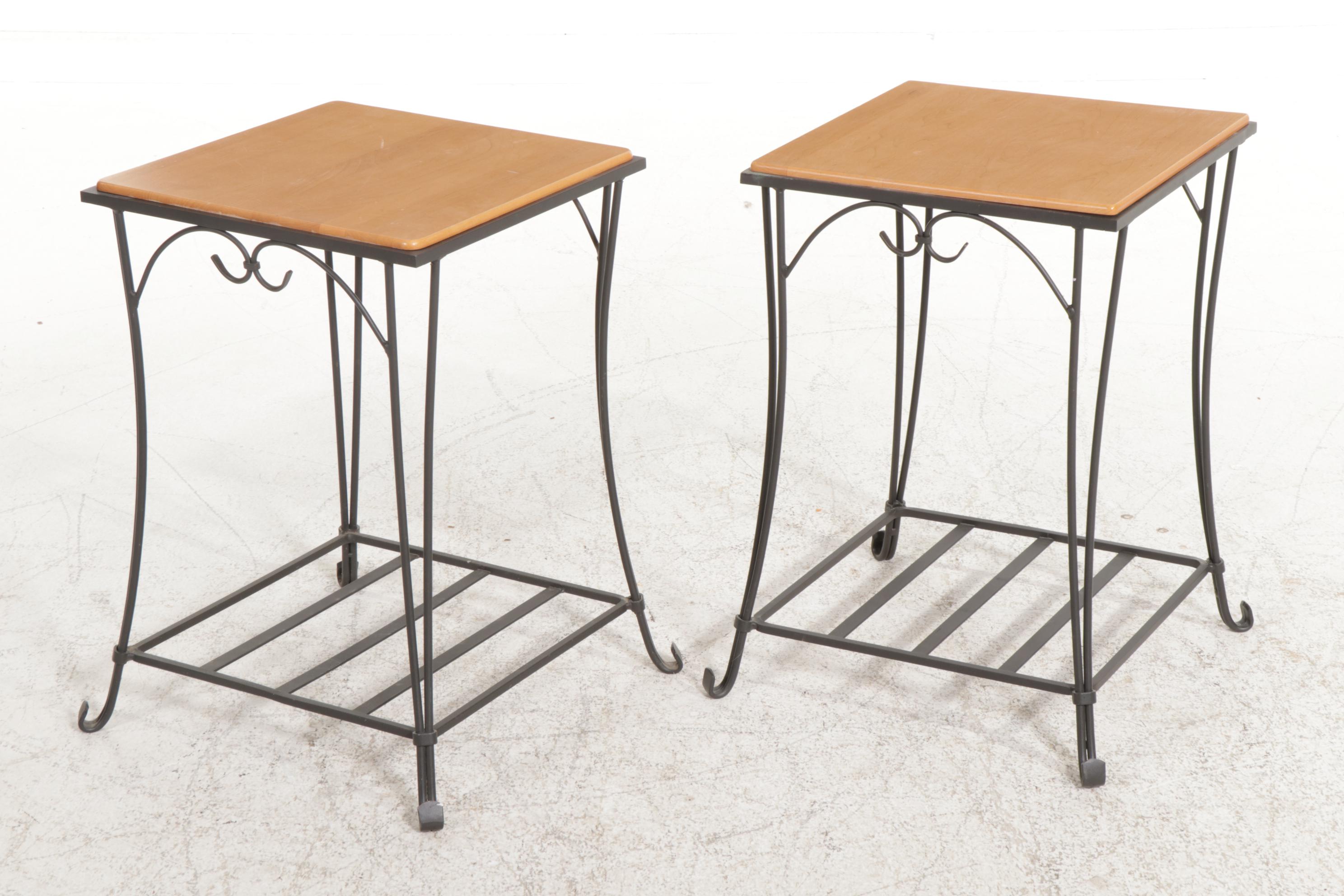 Pair of Longaberger Wrought Iron and Wood Side Tables