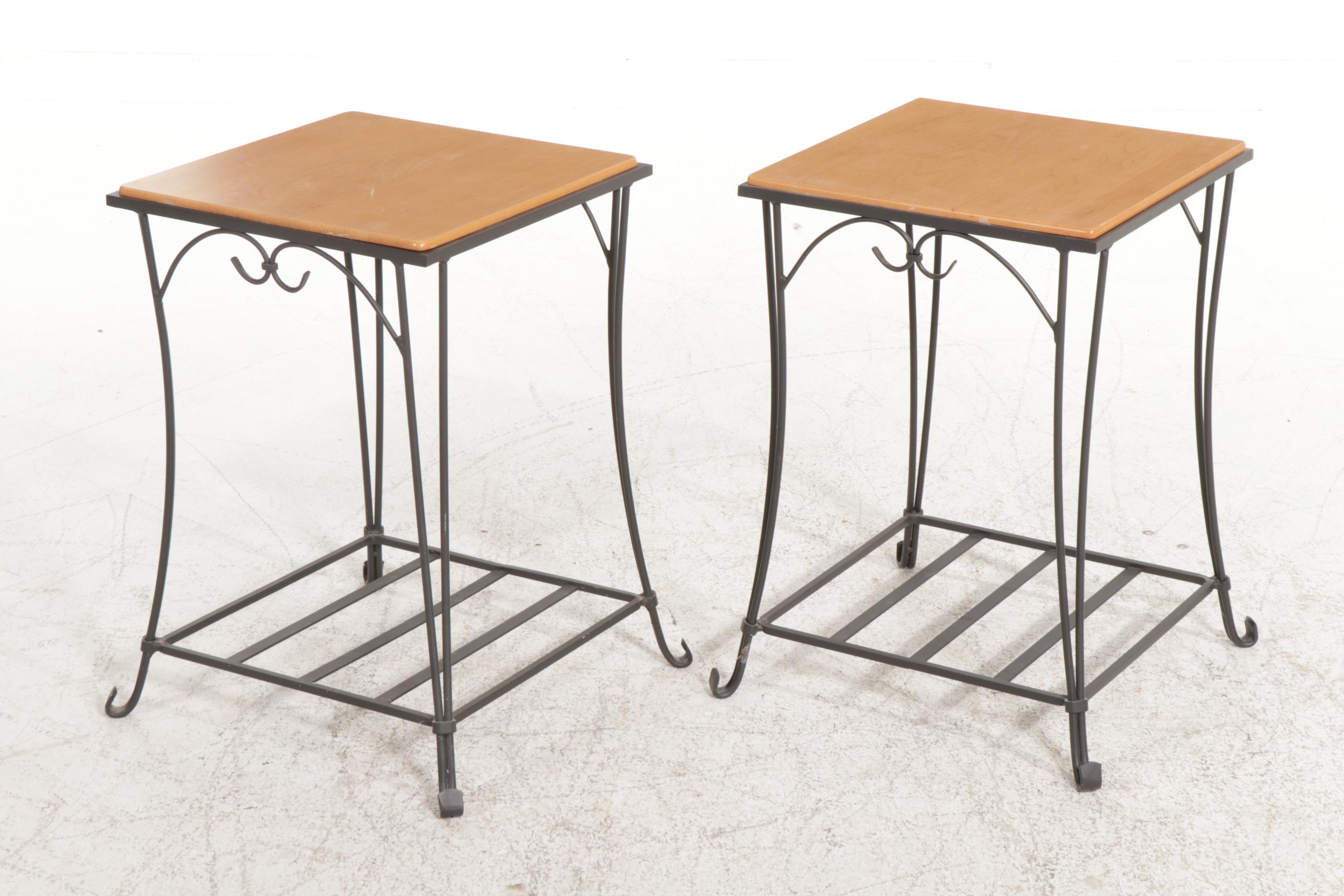 Pair of Longaberger Wrought Iron and Wood Side Tables