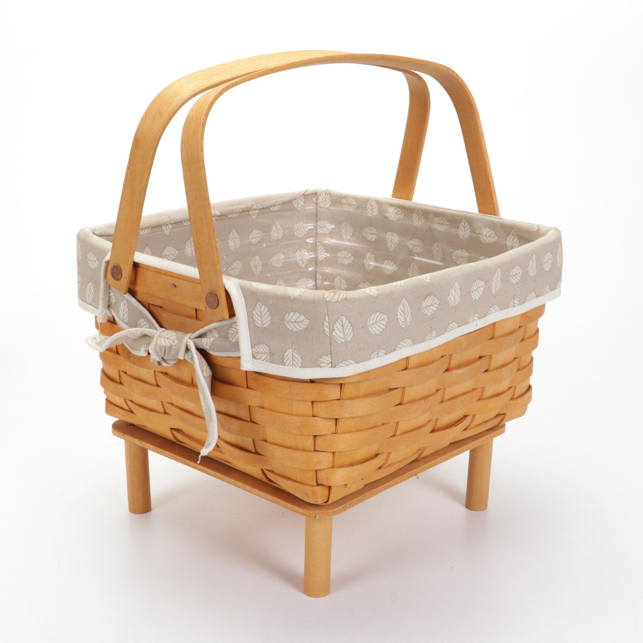 Longaberger Handwoven Basket Tray and Handled Basckets With "Stone Leaf" Liners