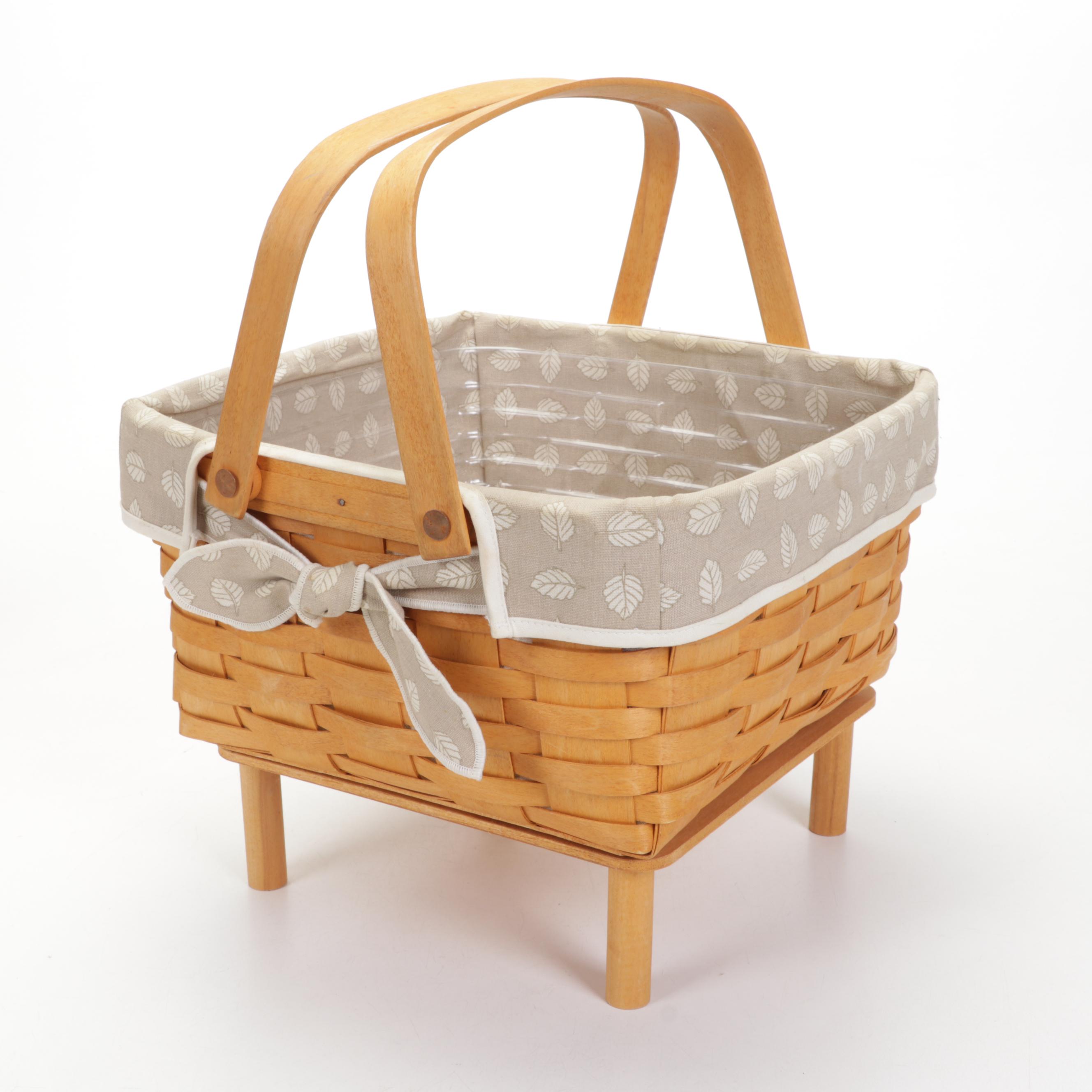 Longaberger Handwoven Basket Tray and Handled Basckets With "Stone Leaf" Liners