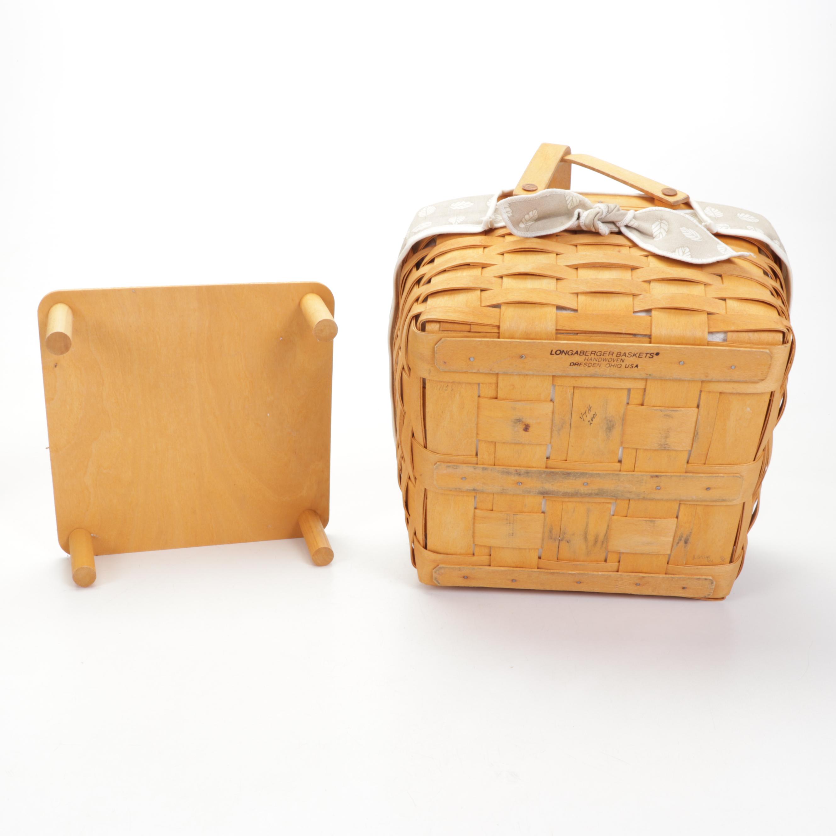 Longaberger Handwoven Basket Tray and Handled Basckets With "Stone Leaf" Liners