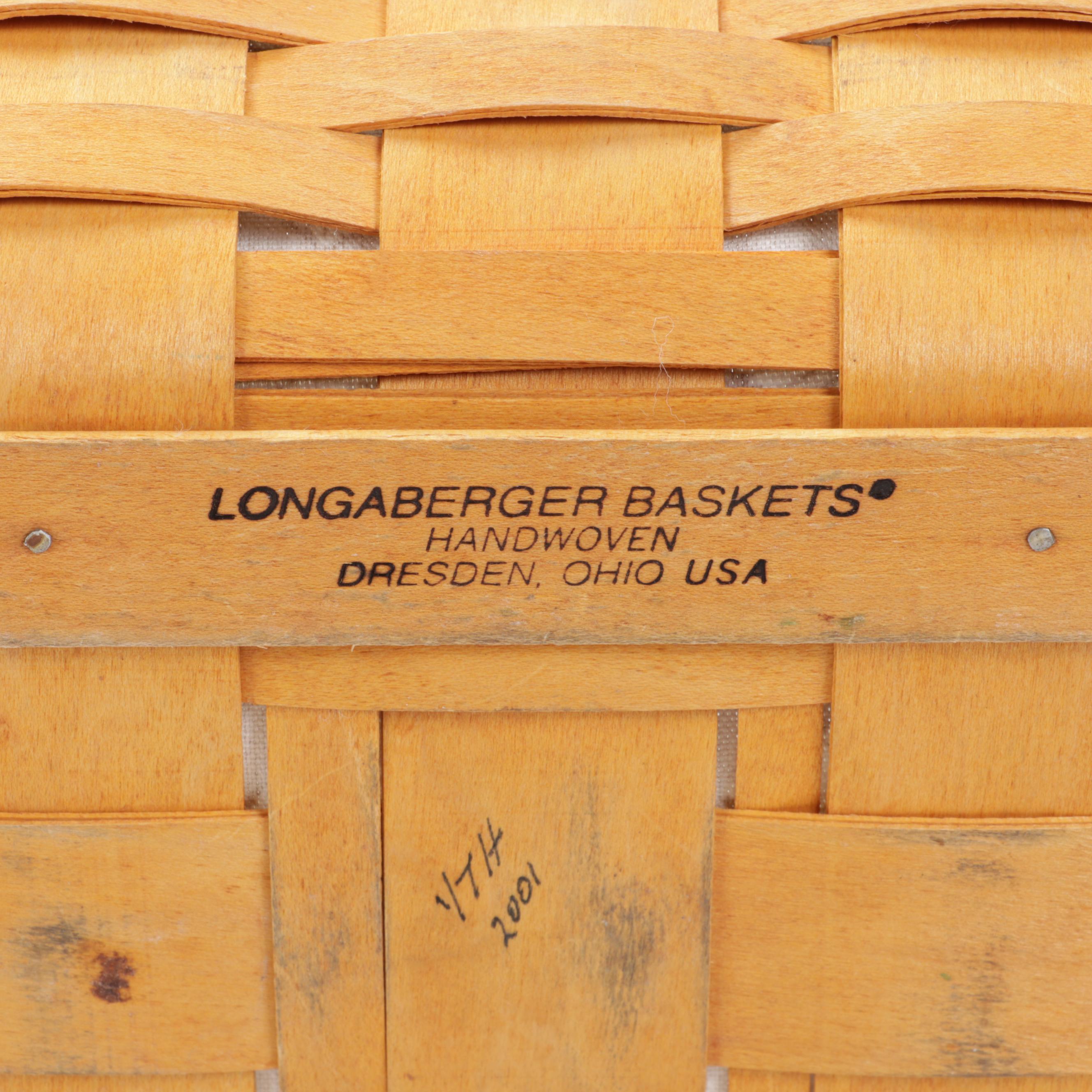 Longaberger Handwoven Basket Tray and Handled Basckets With "Stone Leaf" Liners