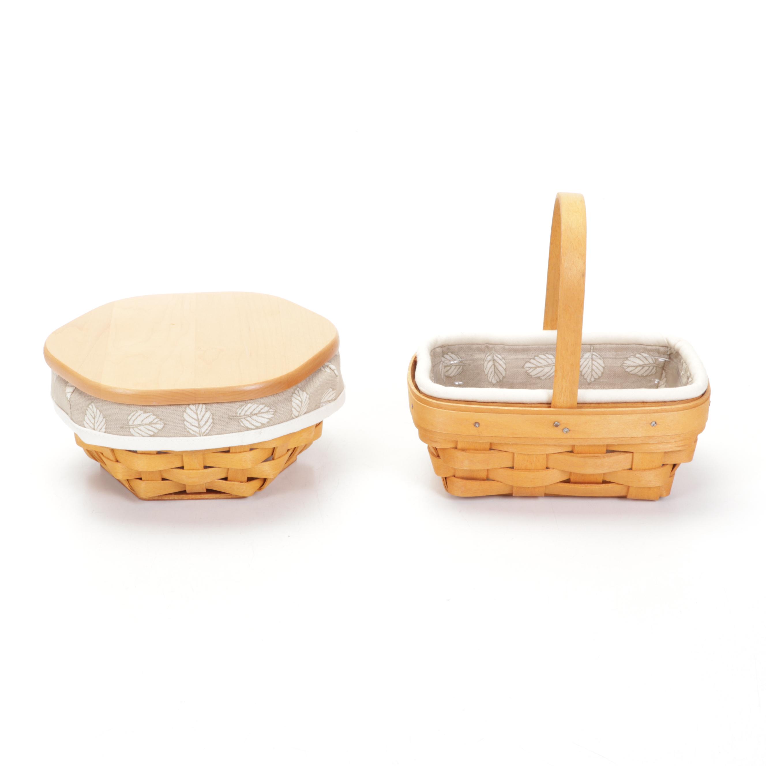 Longaberger Handwoven Basket Tray and Handled Basckets With "Stone Leaf" Liners