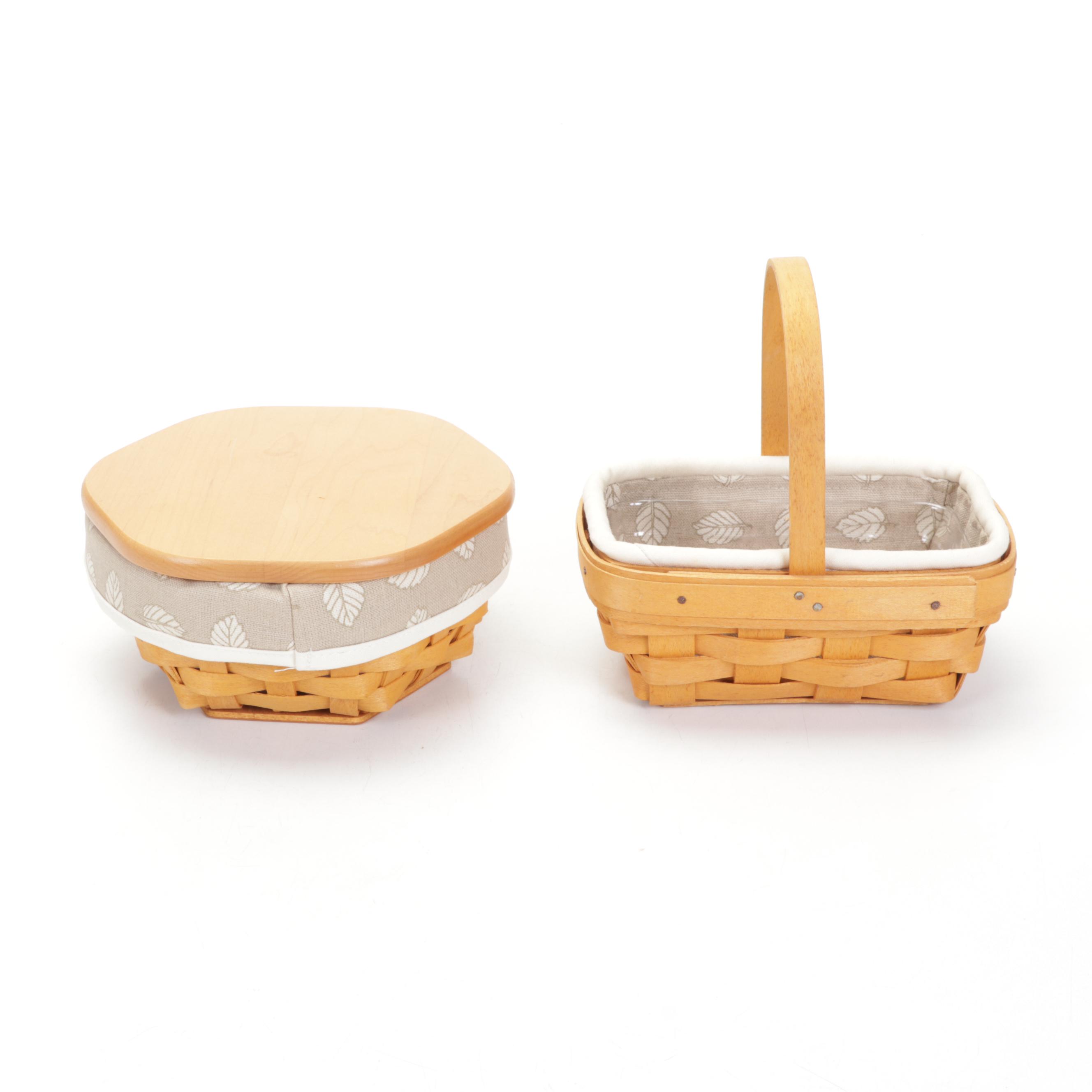 Longaberger Handwoven Basket Tray and Handled Basckets With "Stone Leaf" Liners