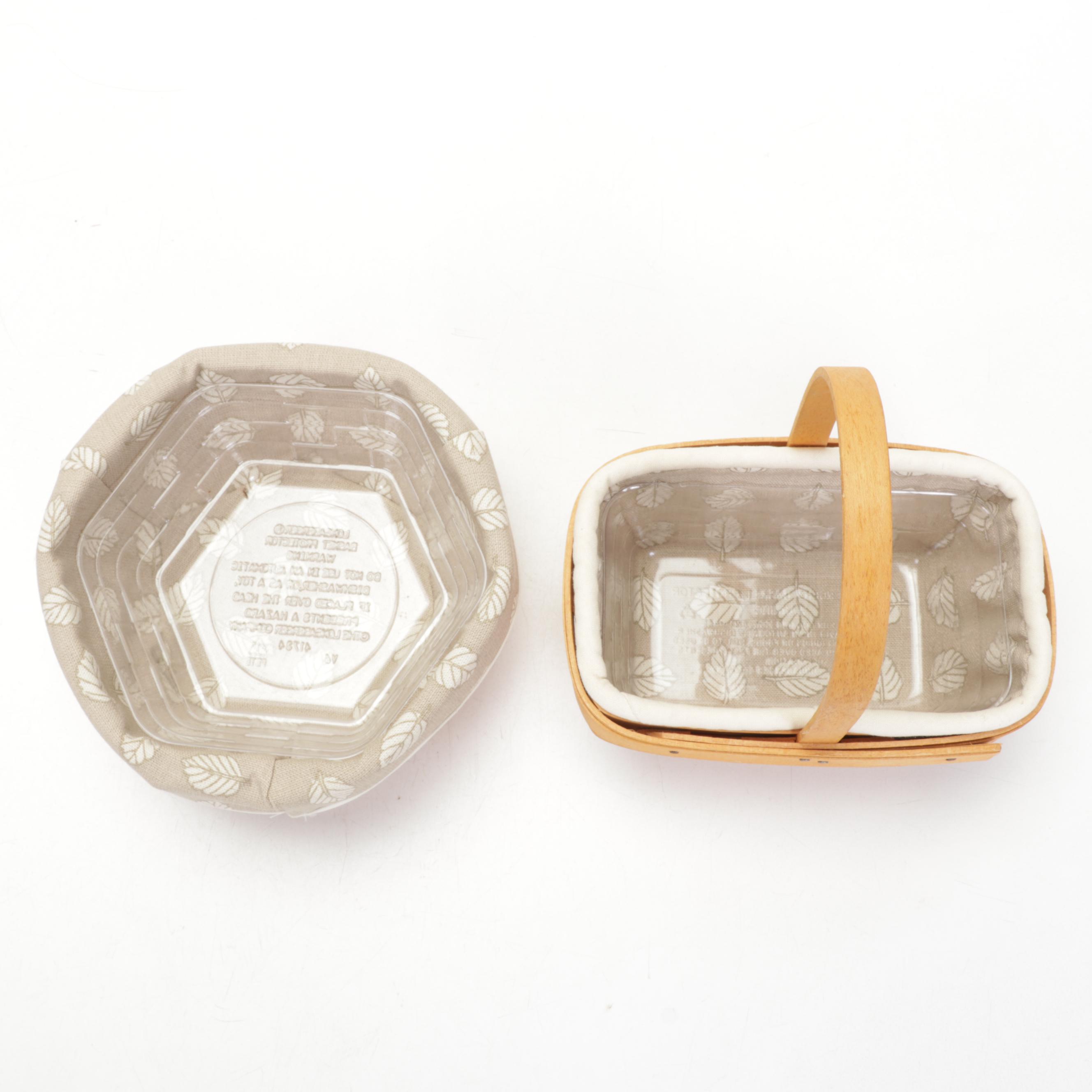 Longaberger Handwoven Basket Tray and Handled Basckets With "Stone Leaf" Liners