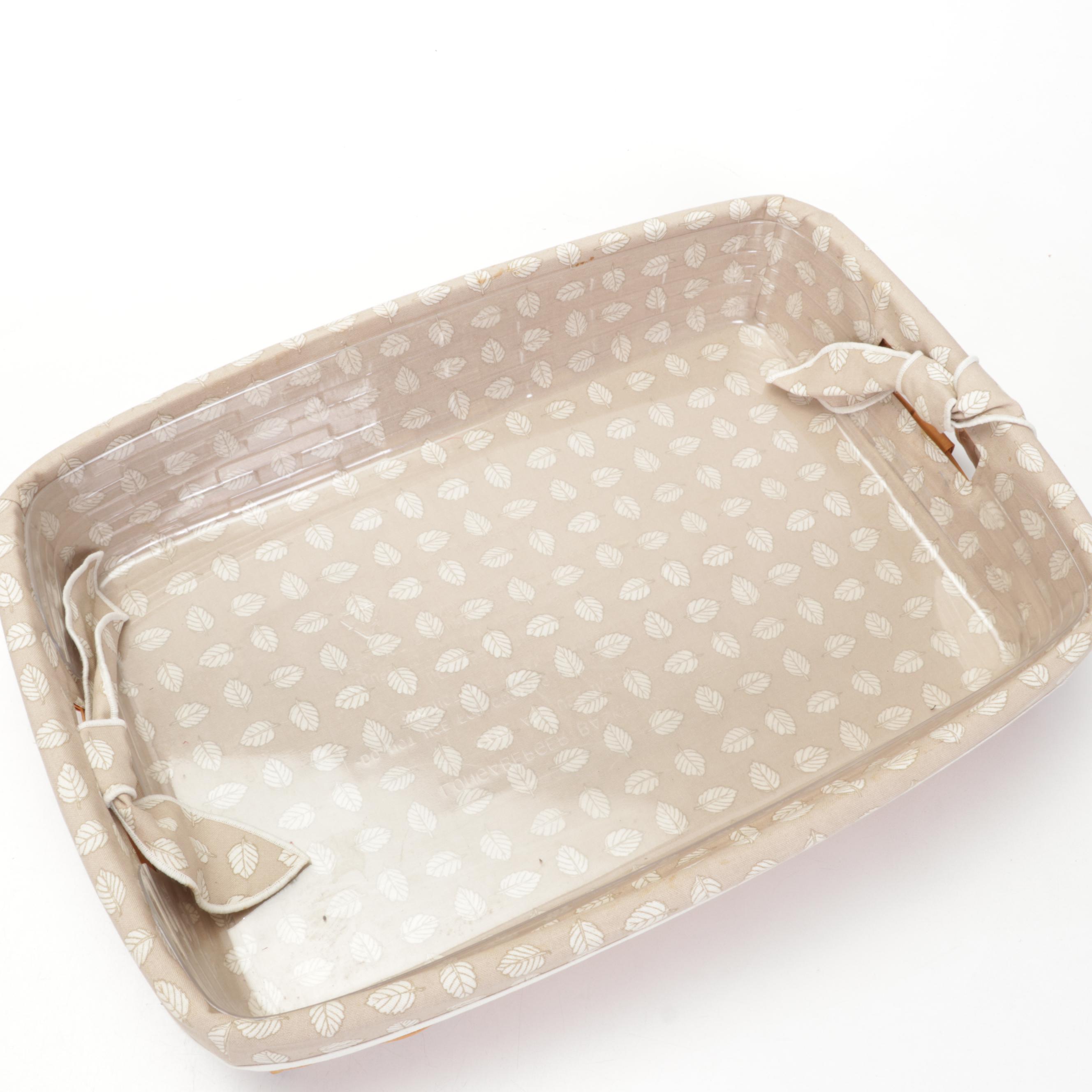 Longaberger Handwoven Basket Tray and Handled Basckets With "Stone Leaf" Liners