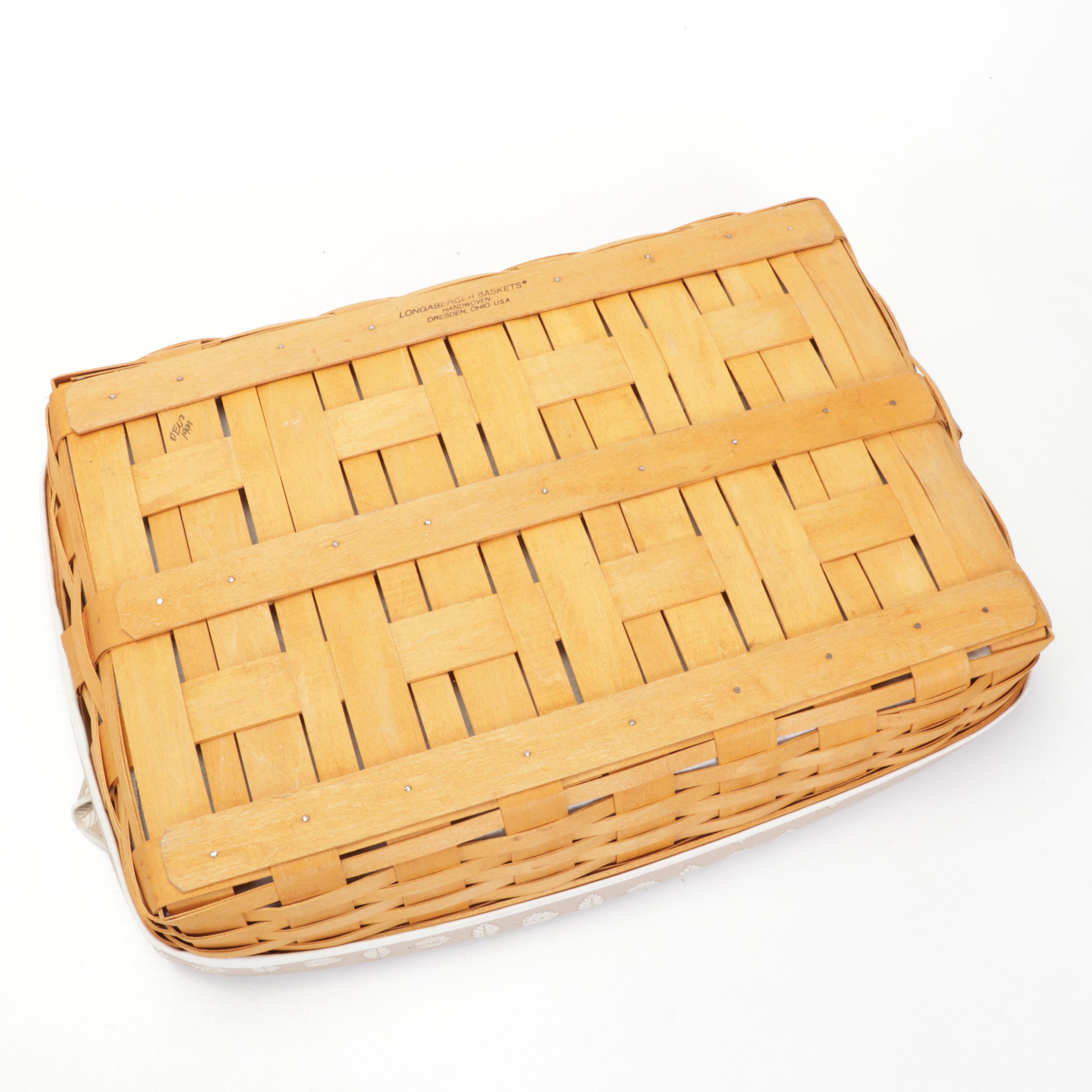 Longaberger Handwoven Basket Tray and Handled Basckets With "Stone Leaf" Liners