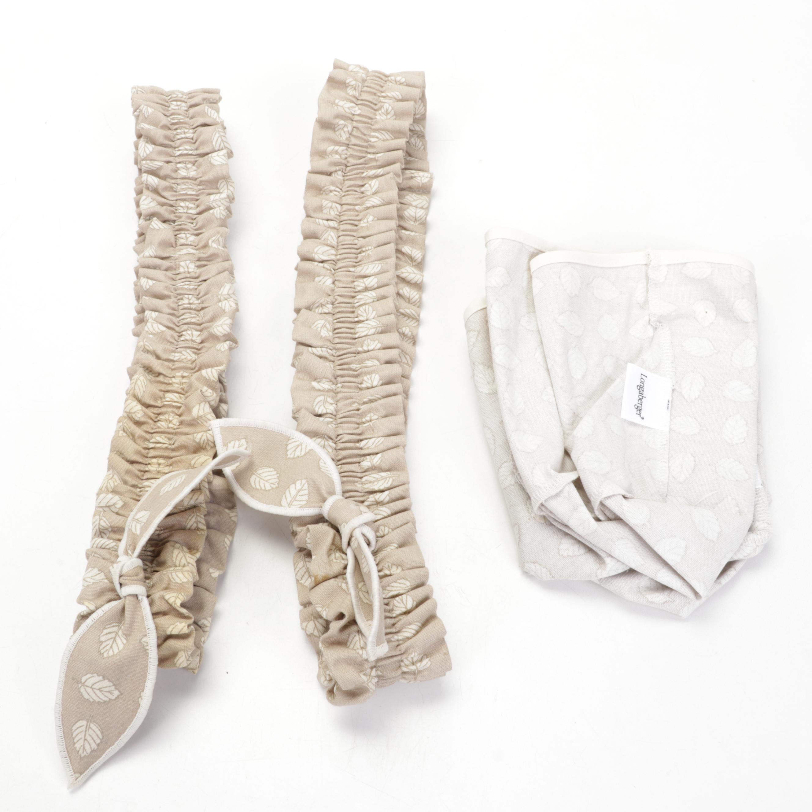 Longaberger Handwoven Basket Tray and Handled Basckets With "Stone Leaf" Liners