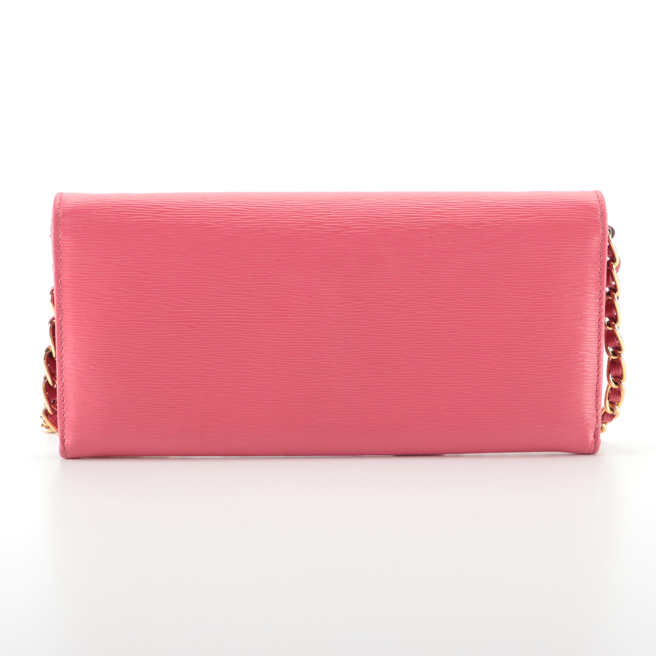 Prada Wallet on Oro Chain in Peony Pink Vitello Move Leather