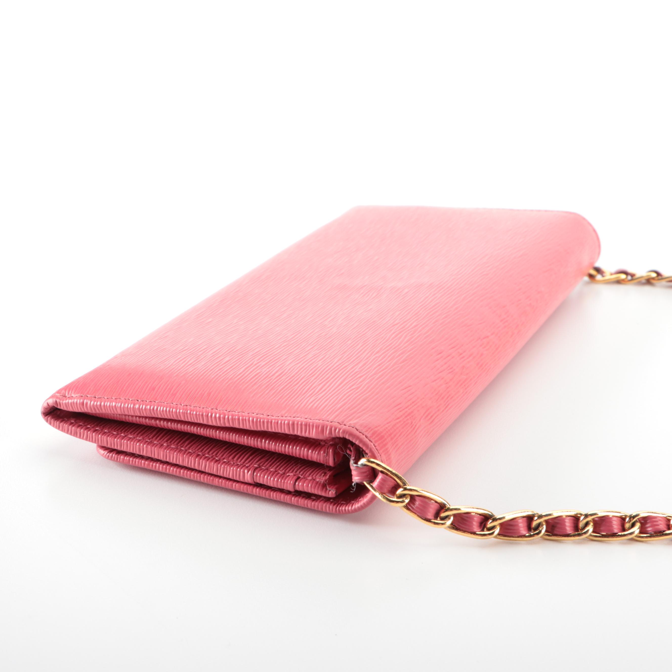 Prada Wallet on Oro Chain in Peony Pink Vitello Move Leather