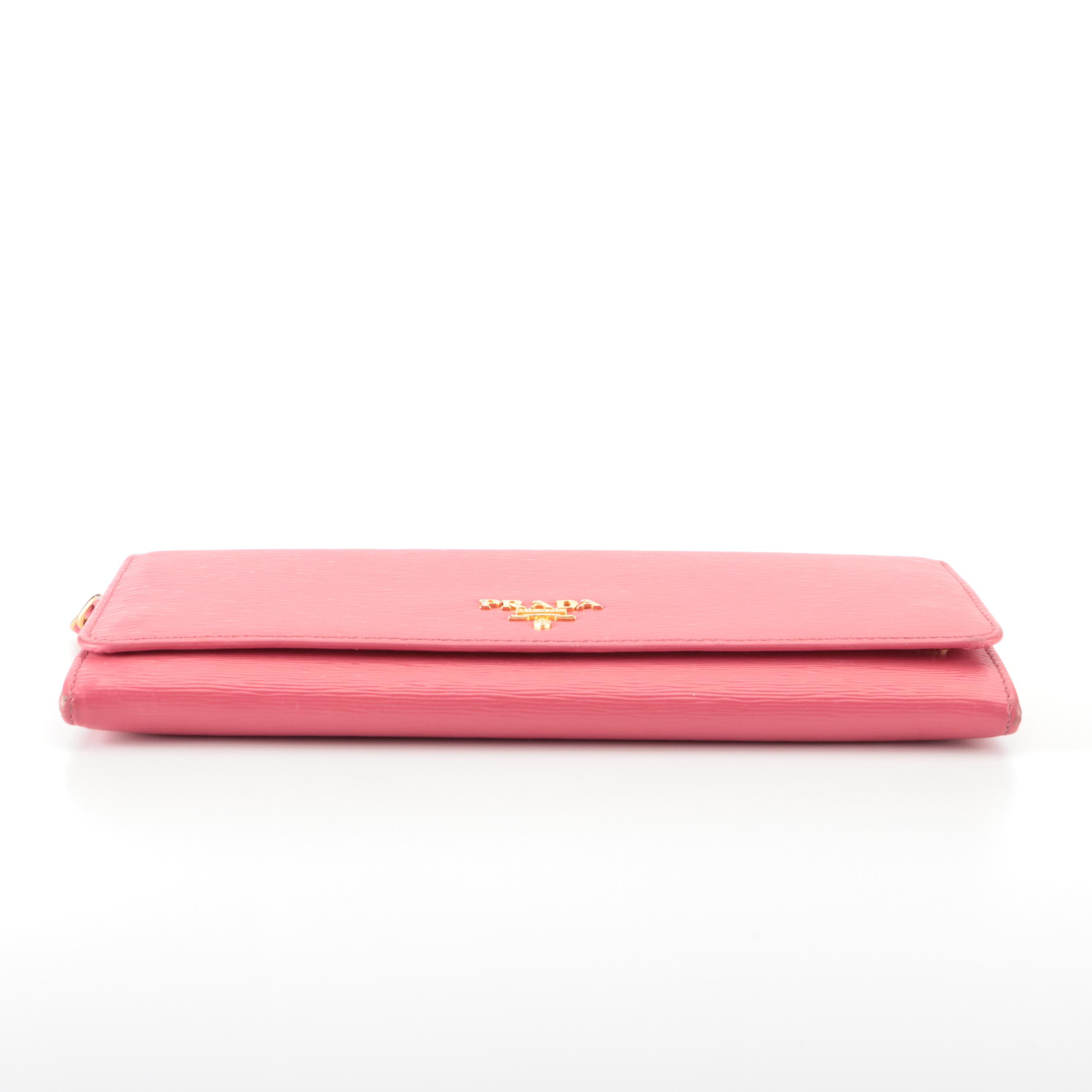 Prada Wallet on Oro Chain in Peony Pink Vitello Move Leather