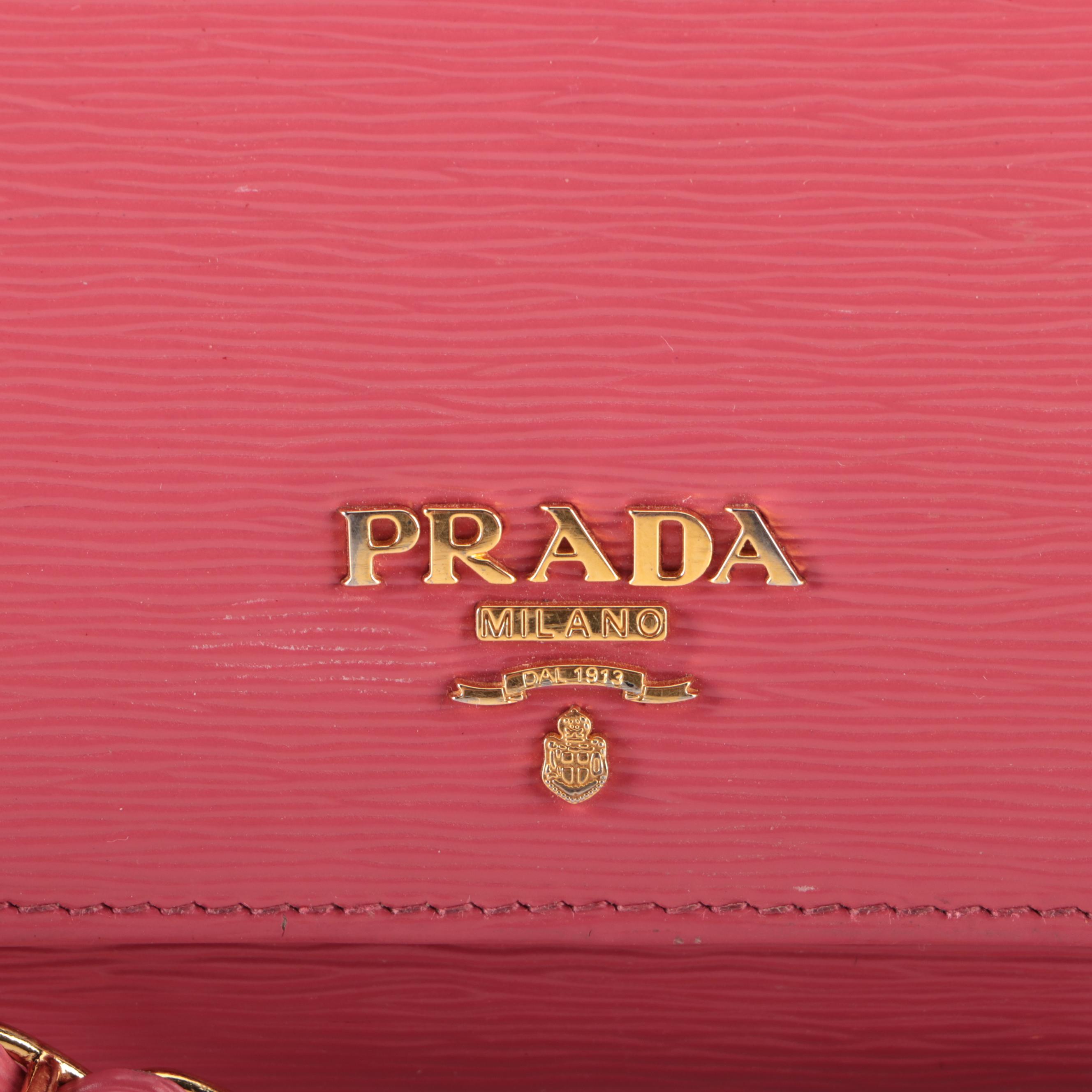Prada Wallet on Oro Chain in Peony Pink Vitello Move Leather