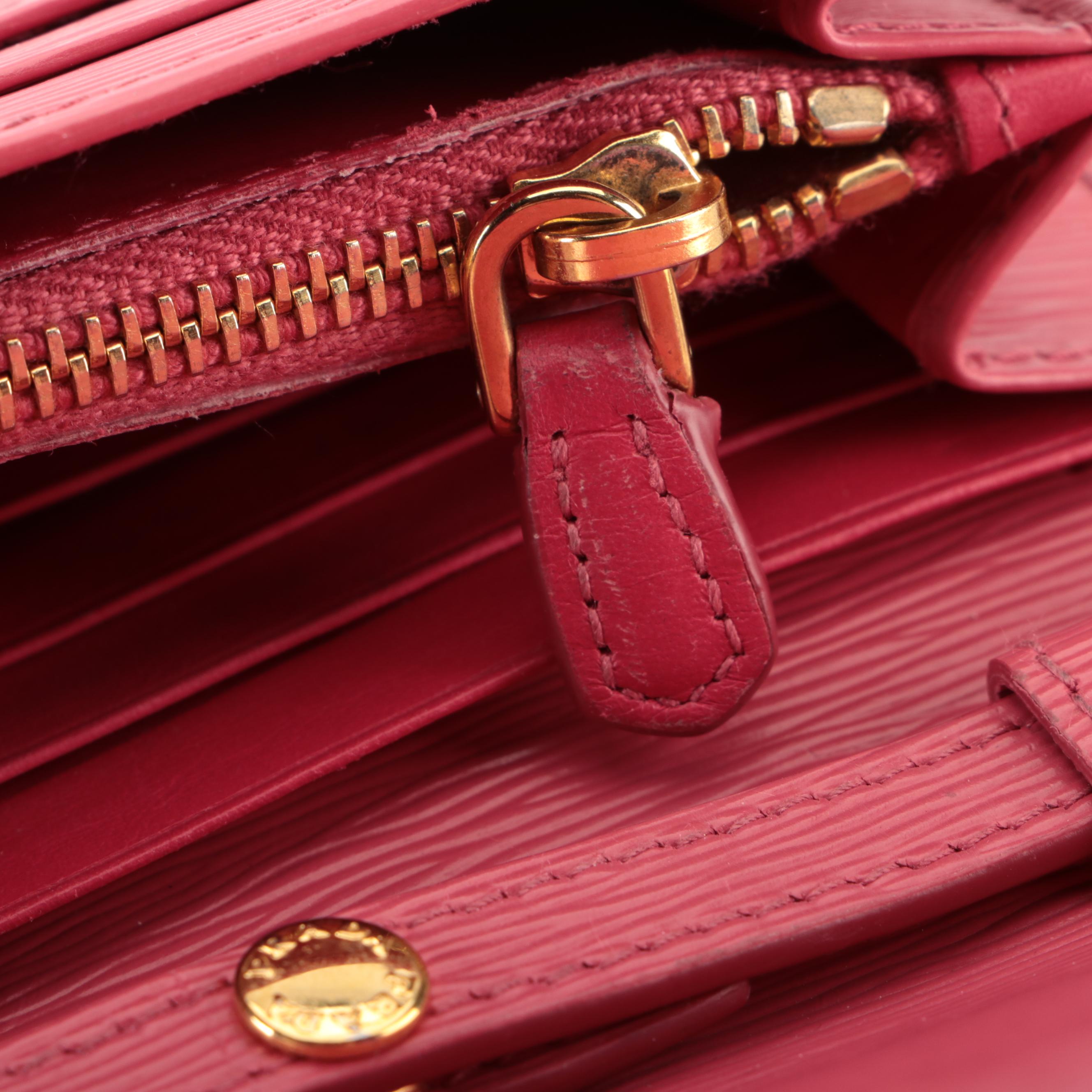 Prada Wallet on Oro Chain in Peony Pink Vitello Move Leather