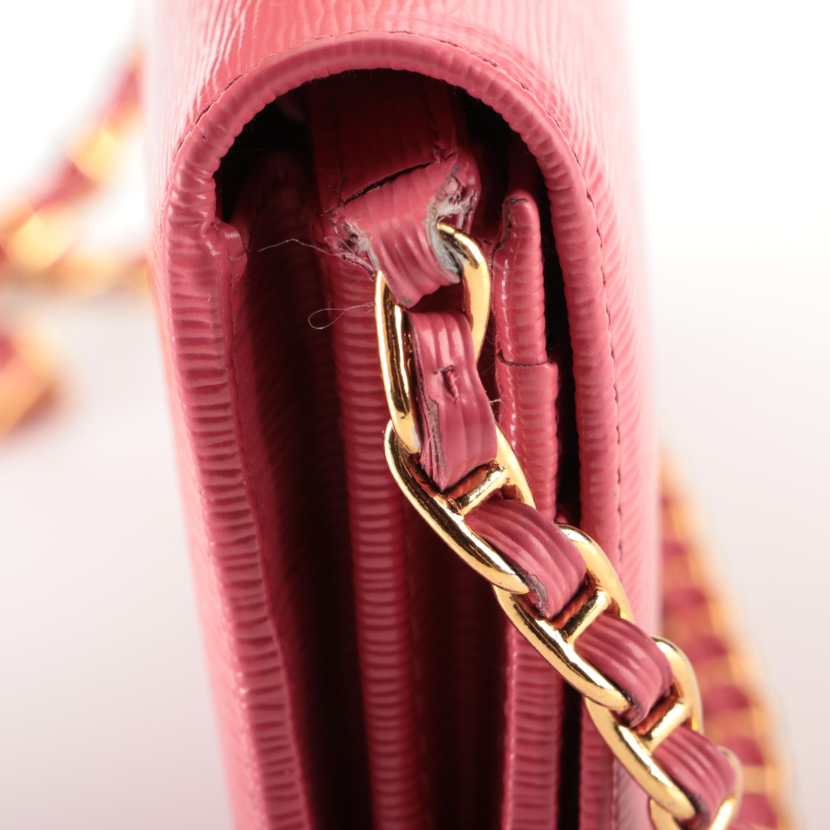 Prada Wallet on Oro Chain in Peony Pink Vitello Move Leather