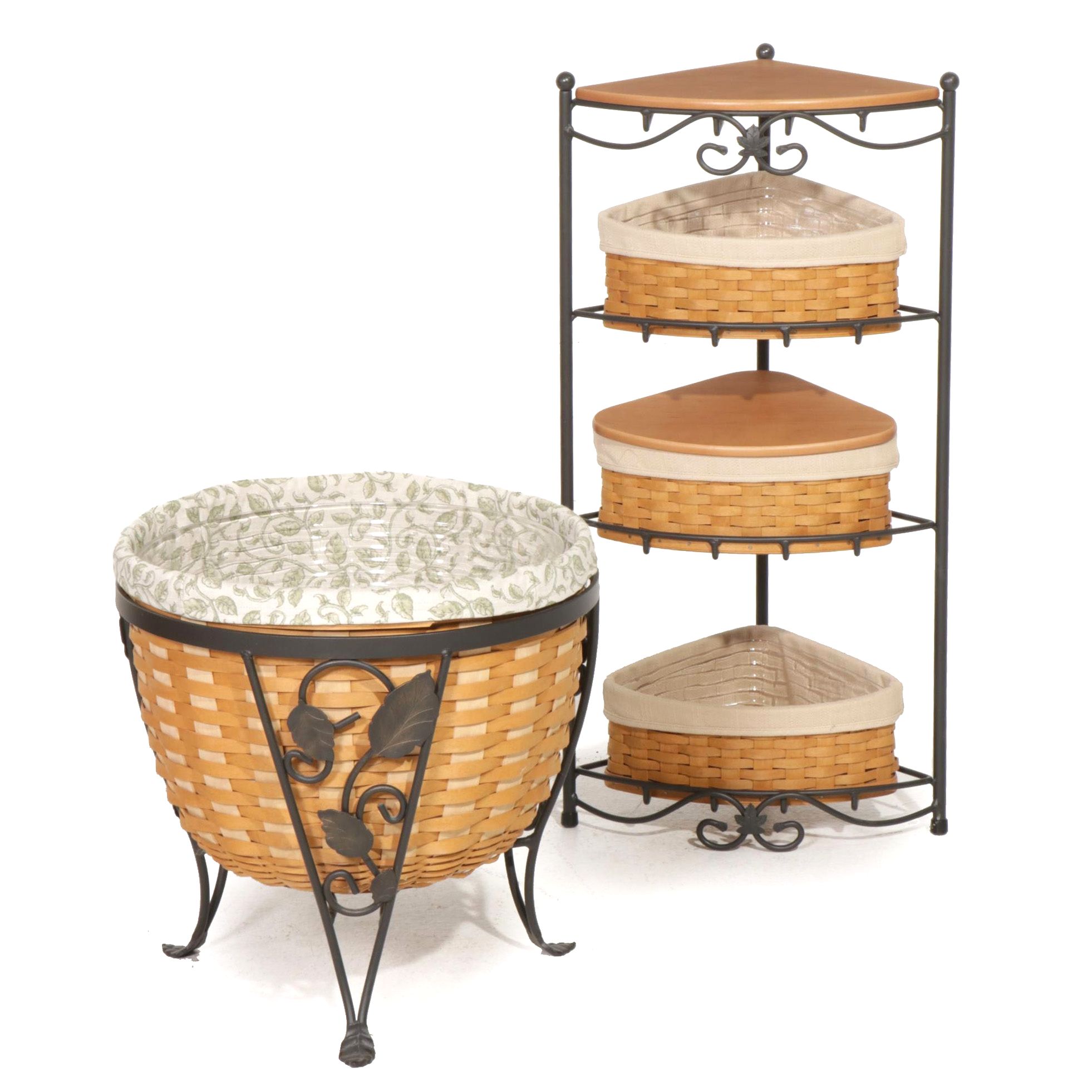 Longaberger Wrought Iron Basket Stand, Corner Storage Rack and Baskets
