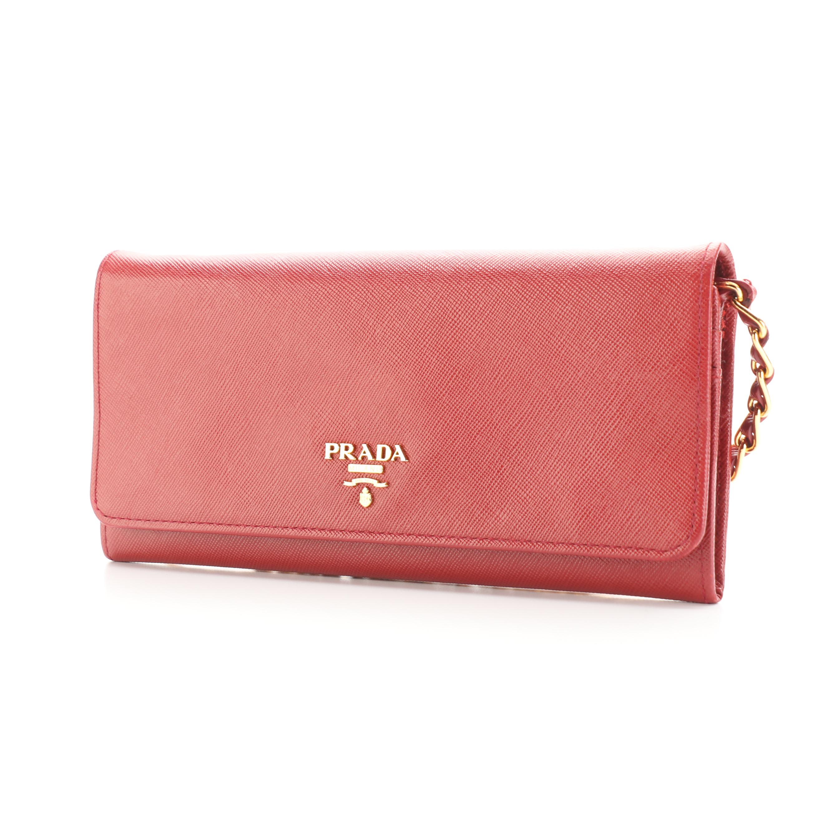 Prada Red Saffiano Leather Wallet on Chain