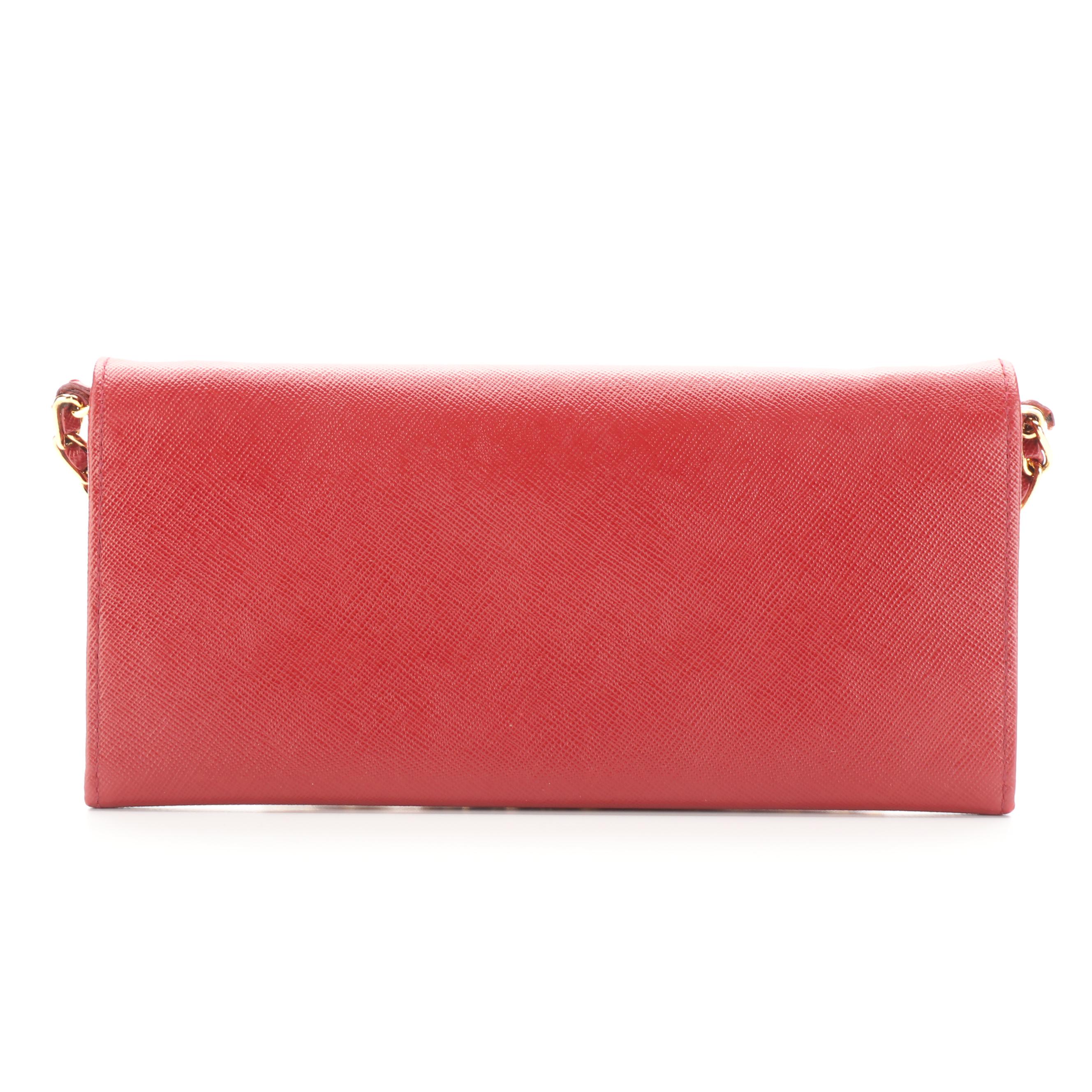 Prada Red Saffiano Leather Wallet on Chain